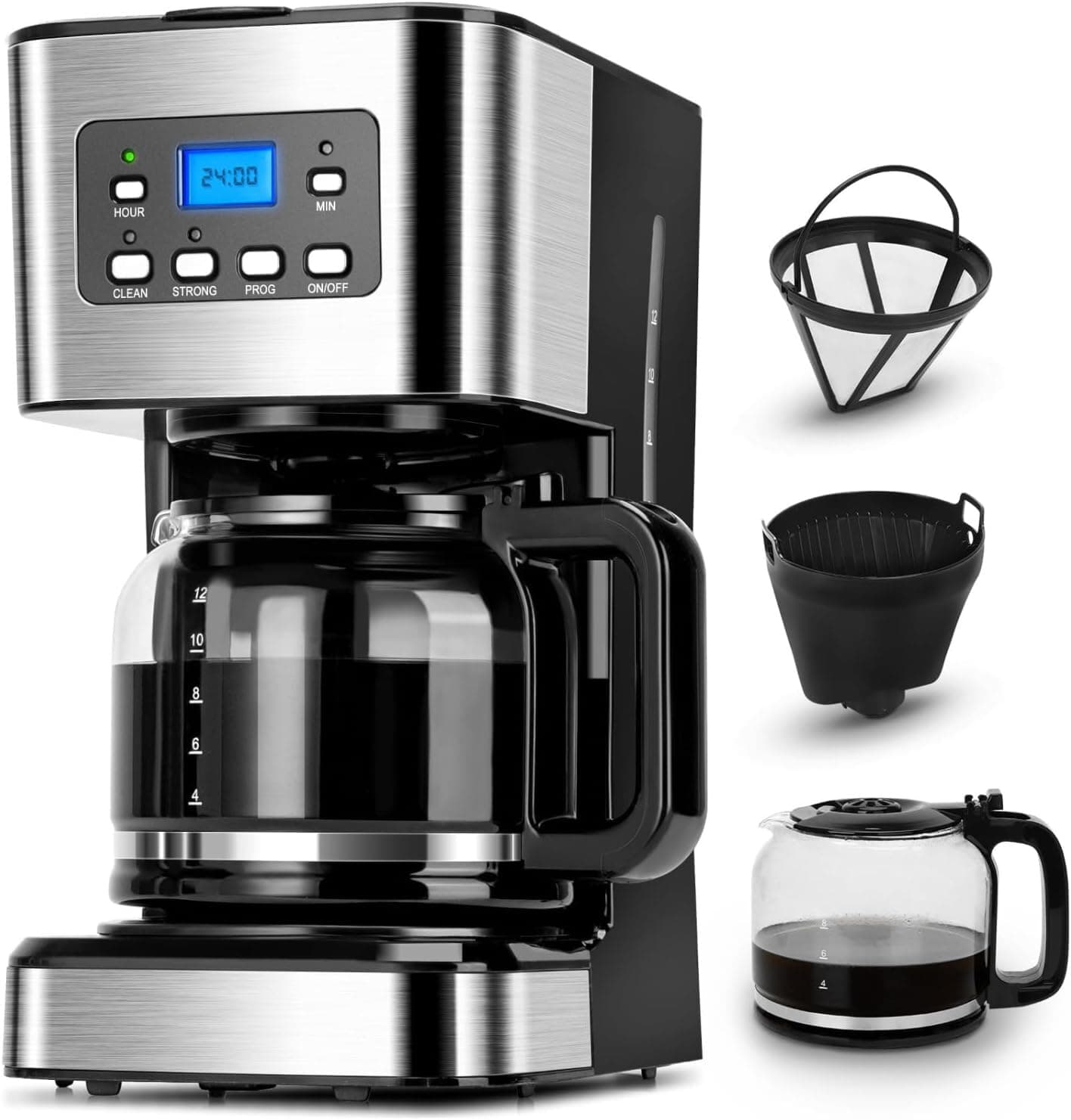 XVersion Drip Coffee Maker Coffee Maker Machine مكينة قهوة with Touch Screen,4-12 Cups,Auto shut off,24H Programmable,Reusable Filter,Warming Plate,Easy to Clean for Americano/Espresso (Silver, 1.5L)