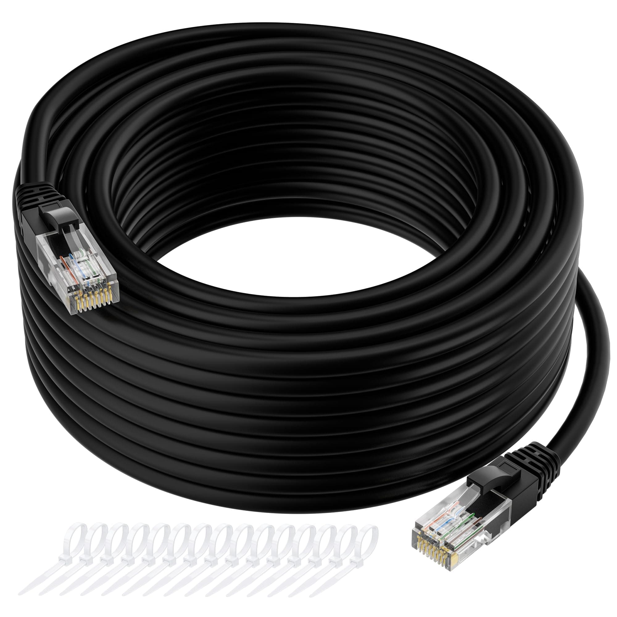 Cat5e Ethernet Patch Cable 50 Feet, Snagless RJ45 Computer LAN Network Internet Cord, Black Cable, 1.0Gbps 350MHz UTP CCA 24AWG, with 15 Cable Ties