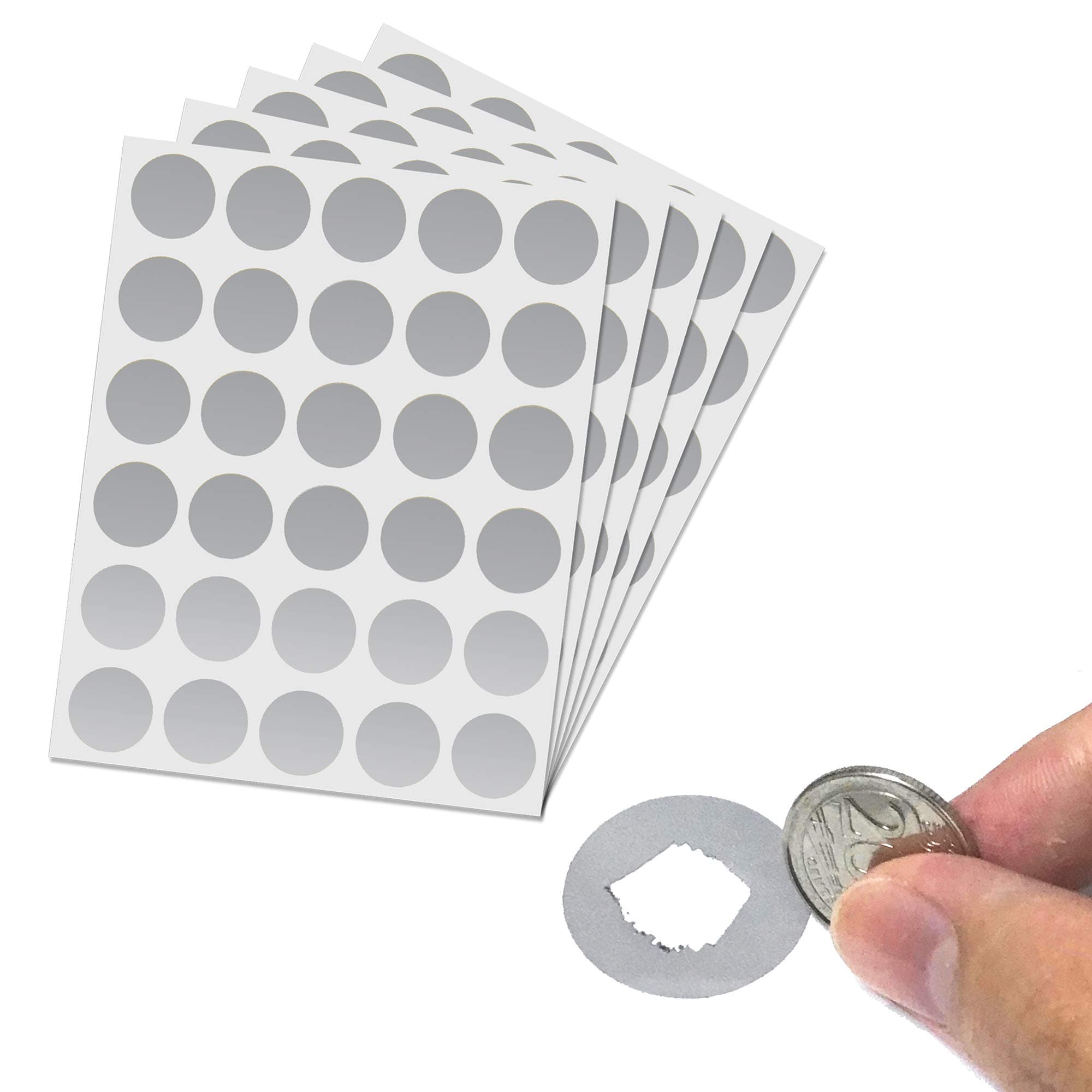 2.5 cm Scratch Off Stickers - Round Circle Silver, Pack of 150