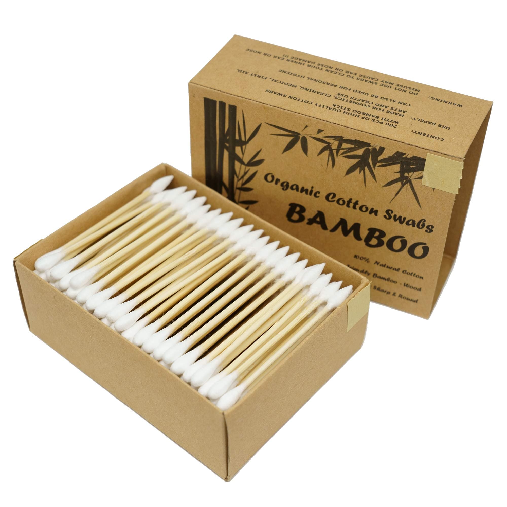 Two Tips I Bamboo Cotton Swabs I 200ct Biodegradable I Organic I Natural Cotton I Plastic Free I Ecological Choise to Reduce Your Carbon Footprint