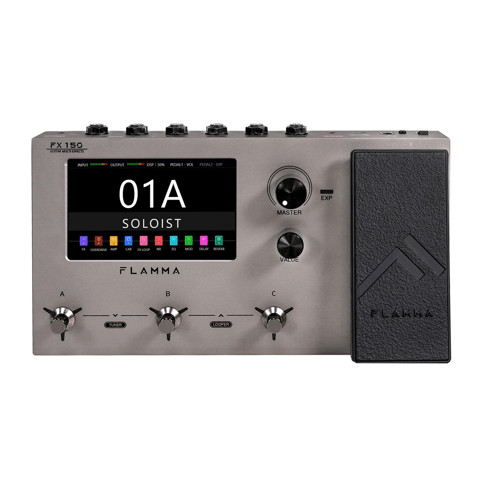 FLAMMA FX150 Multi Effect Processor Electric Guitar Pedal with Amplifier Modeling Cabinet Simulation Global EQ Touch Screen 160 Built-in Effects 180 Editable User Effect Slot Looper Main I/O Port No