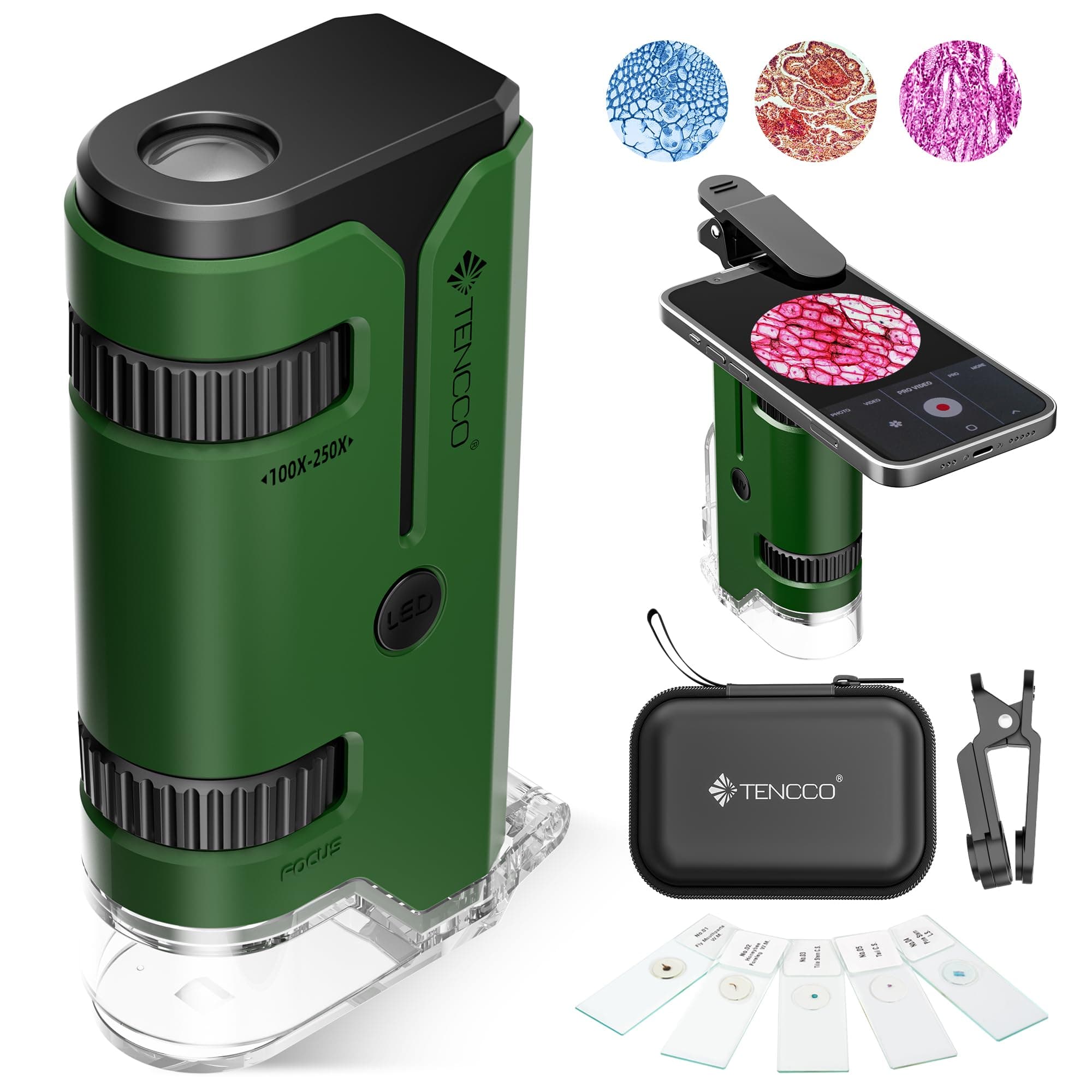100x-250x Mini Pocket Microscope for Kids Adults, Protable Handheld Microscope, Miniscope Portable for Kids Adults Science Lab Education, Green