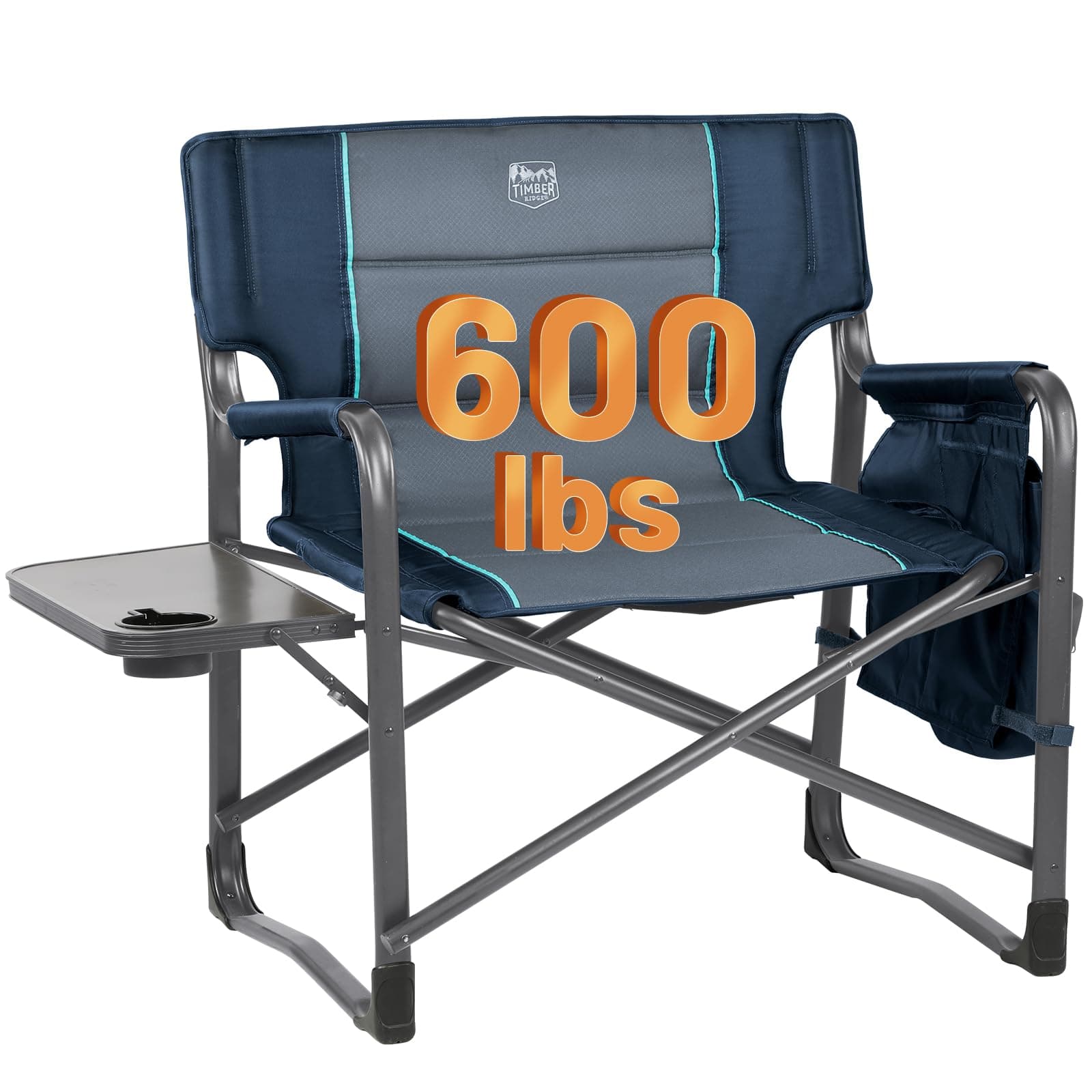 XXL Upgraded Oversized Directors Chairs with Foldable Side Table, Detachable Side Pocket, Heavy Duty Folding Camping Chair up to 600 Lbs Weight Capacity (Blue) Ideal Gift