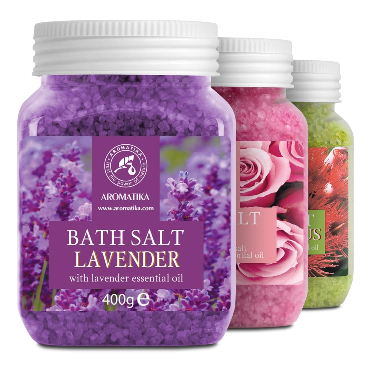 Bath Salts Set 42 Oz - Lavender - Rose - Eucalyptus - 100% Bath Salts - Lavanda Rosa Eucalitpus Salt - Best for Good Sleep - Stress Relief - Bathing - Body Care - Beauty - Relaxation - Spa