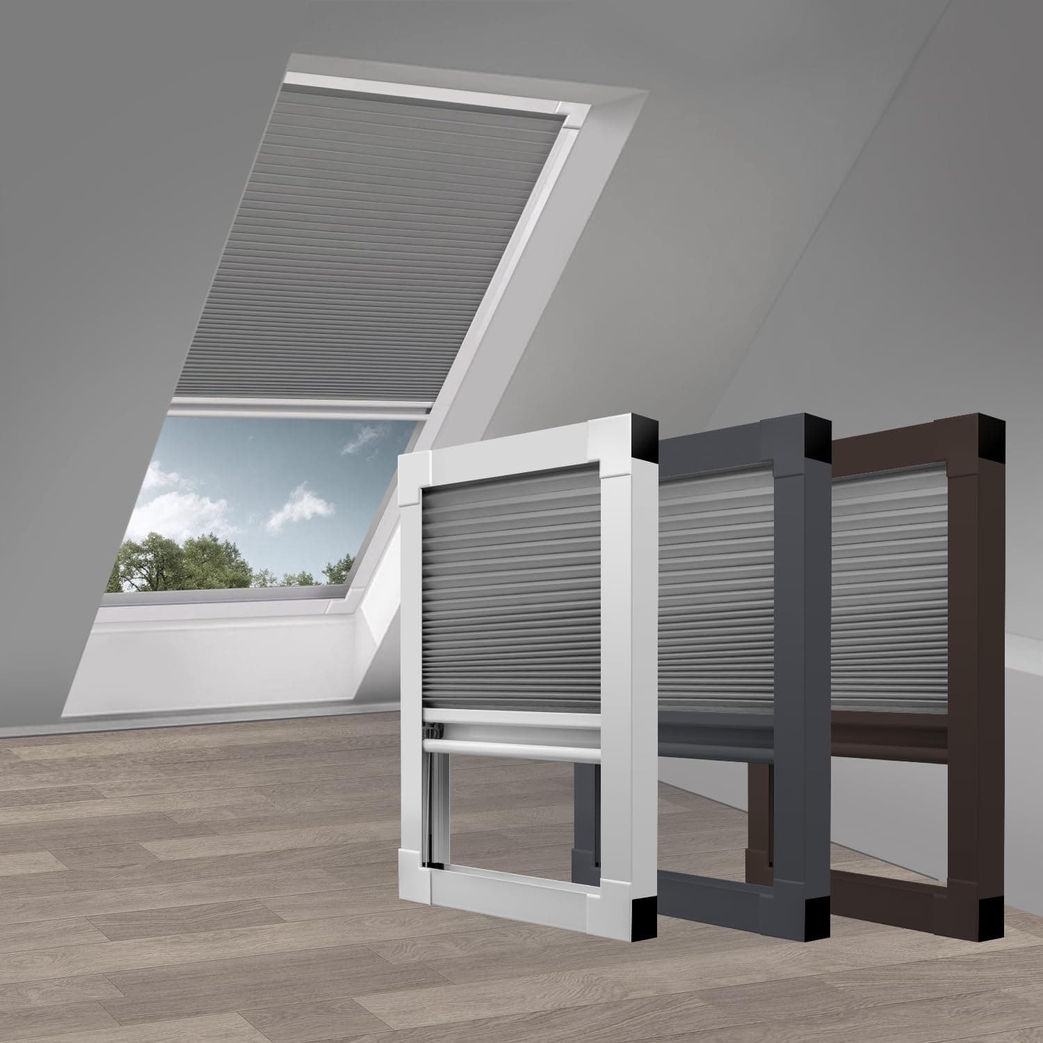 Skylight Blackout Cellular Shades Blinds Cordless Room Darkening Honeycomb Shade Blind for Roof Inclined Plane Rooms Window, Custom Size, Grey