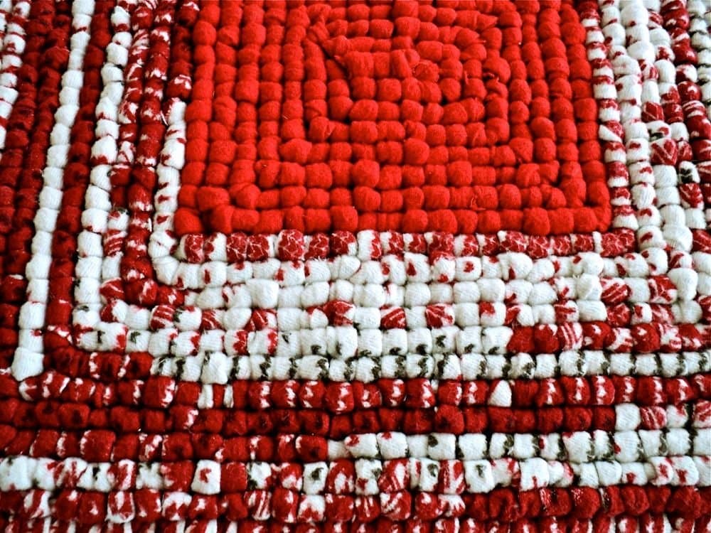 Red and White Locker Hooking Mat/Hot Pad - 10” x 10-1/2”