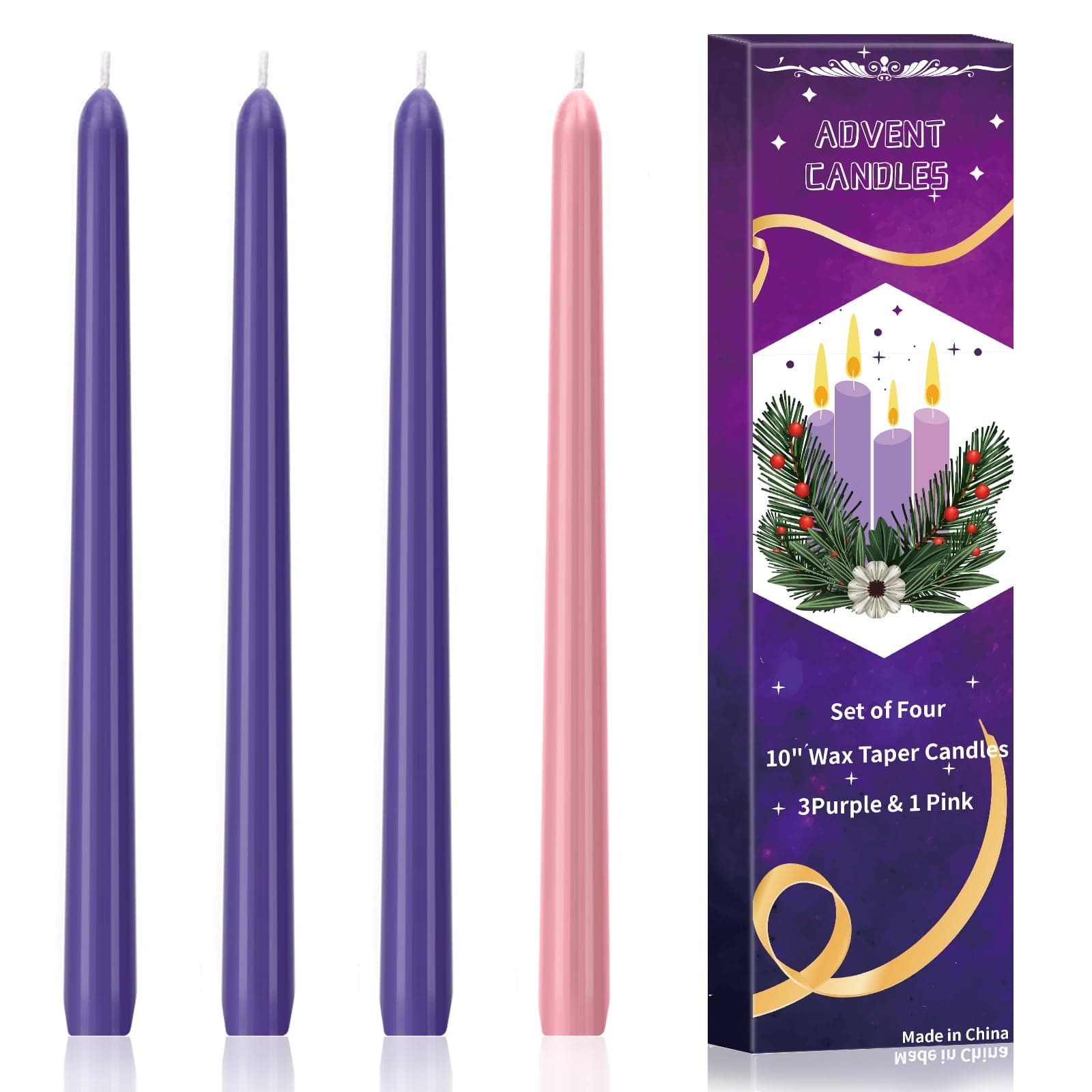 4 Unscented Christmas Advent Taper Candles