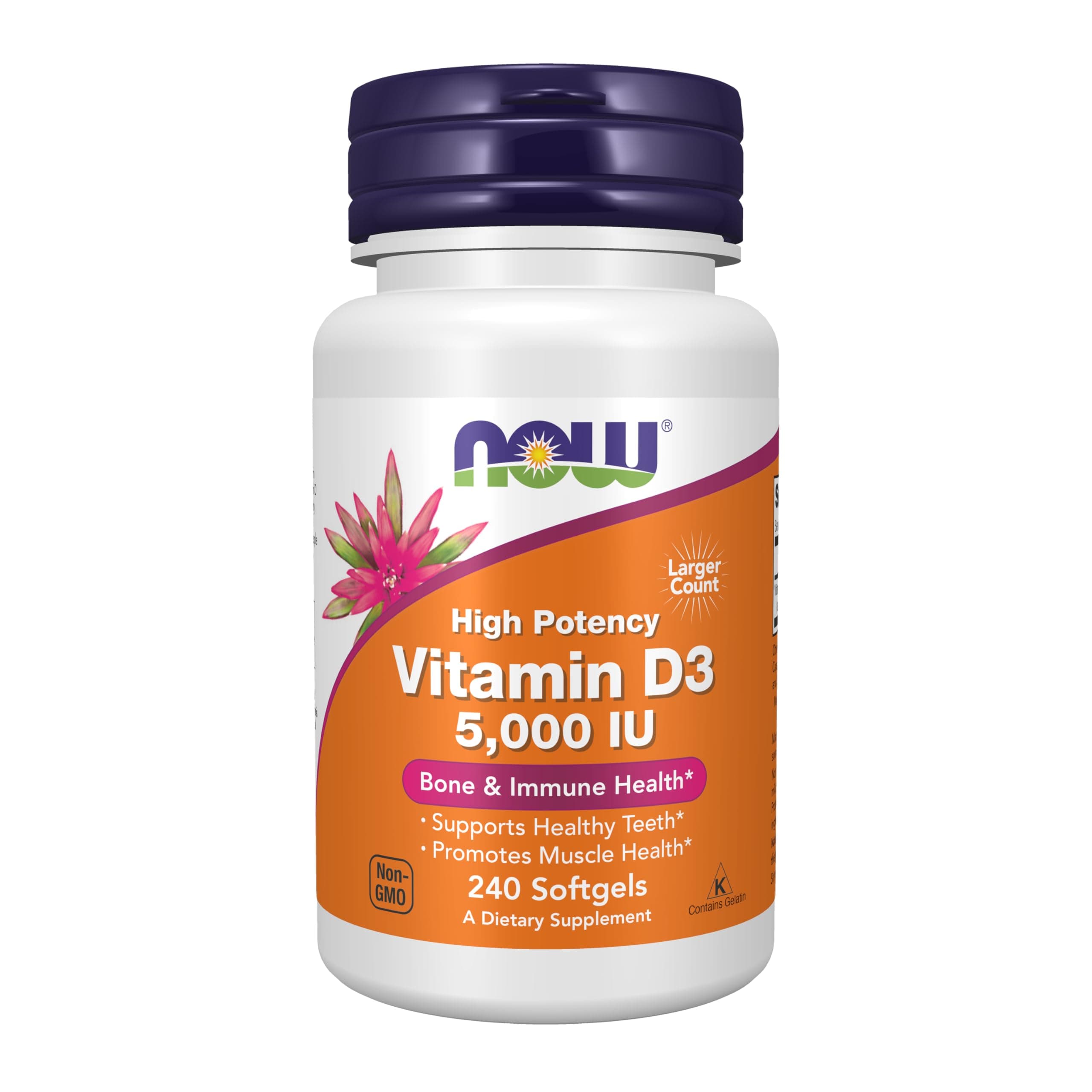 NOW Supplements, Vitamin D-3 5,000 IU, High Potency, Structural Support*, 240 Softgels