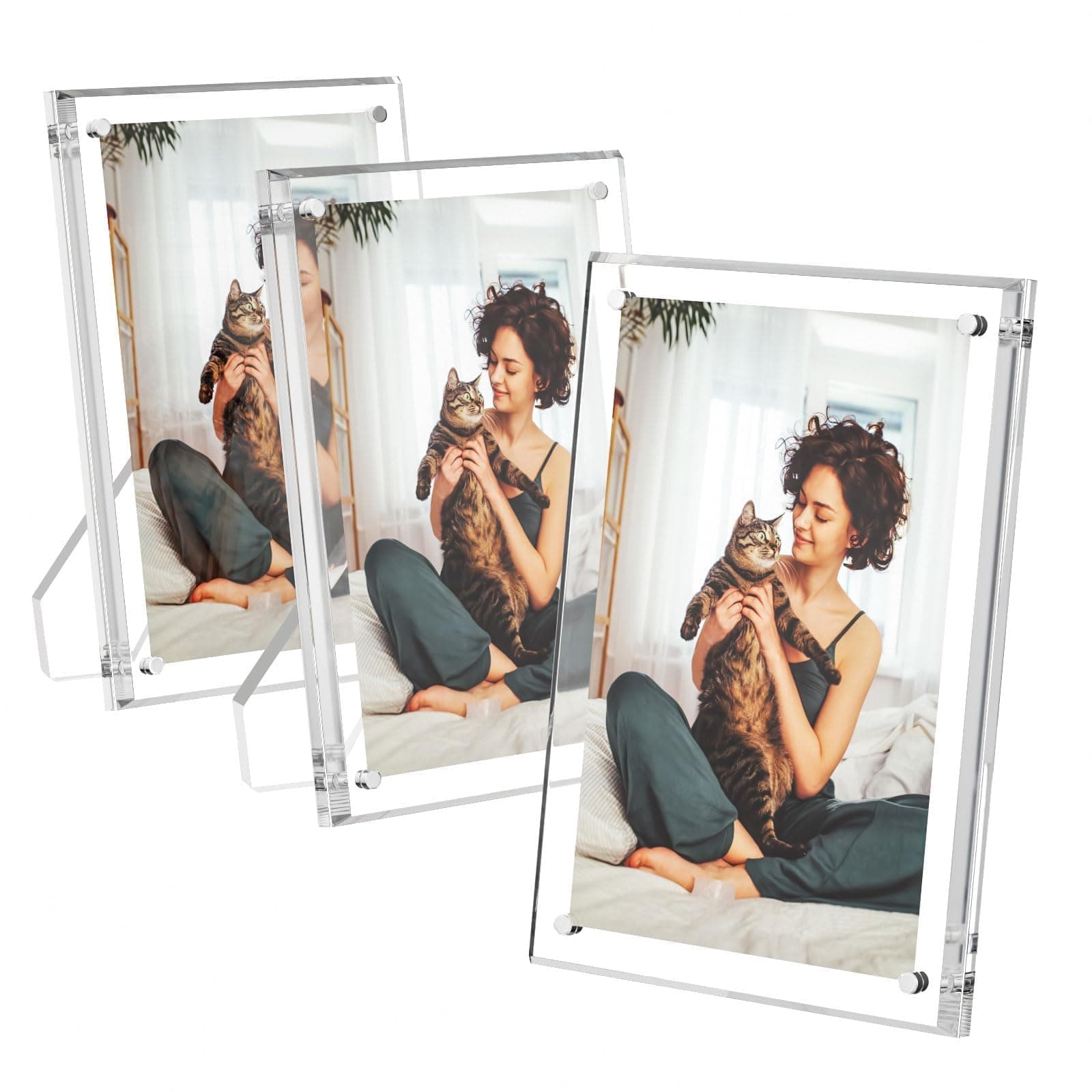 AITEE 5x7 Acrylic Picture Frames 3 Pack, Clear Picture Frames with Stand, Mag...