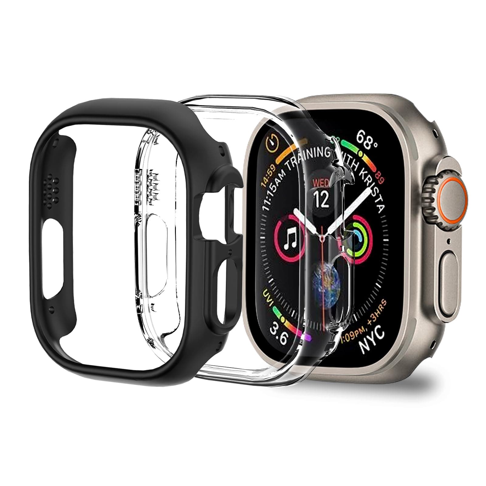 2 Pack Hard Bumper Case for Apple Watch Ultra 2/1 49mm, Ultra Thin Shockproof Slim Protective Bumper for iWatch Ultra 2 Cover 49mm, Black/Clear