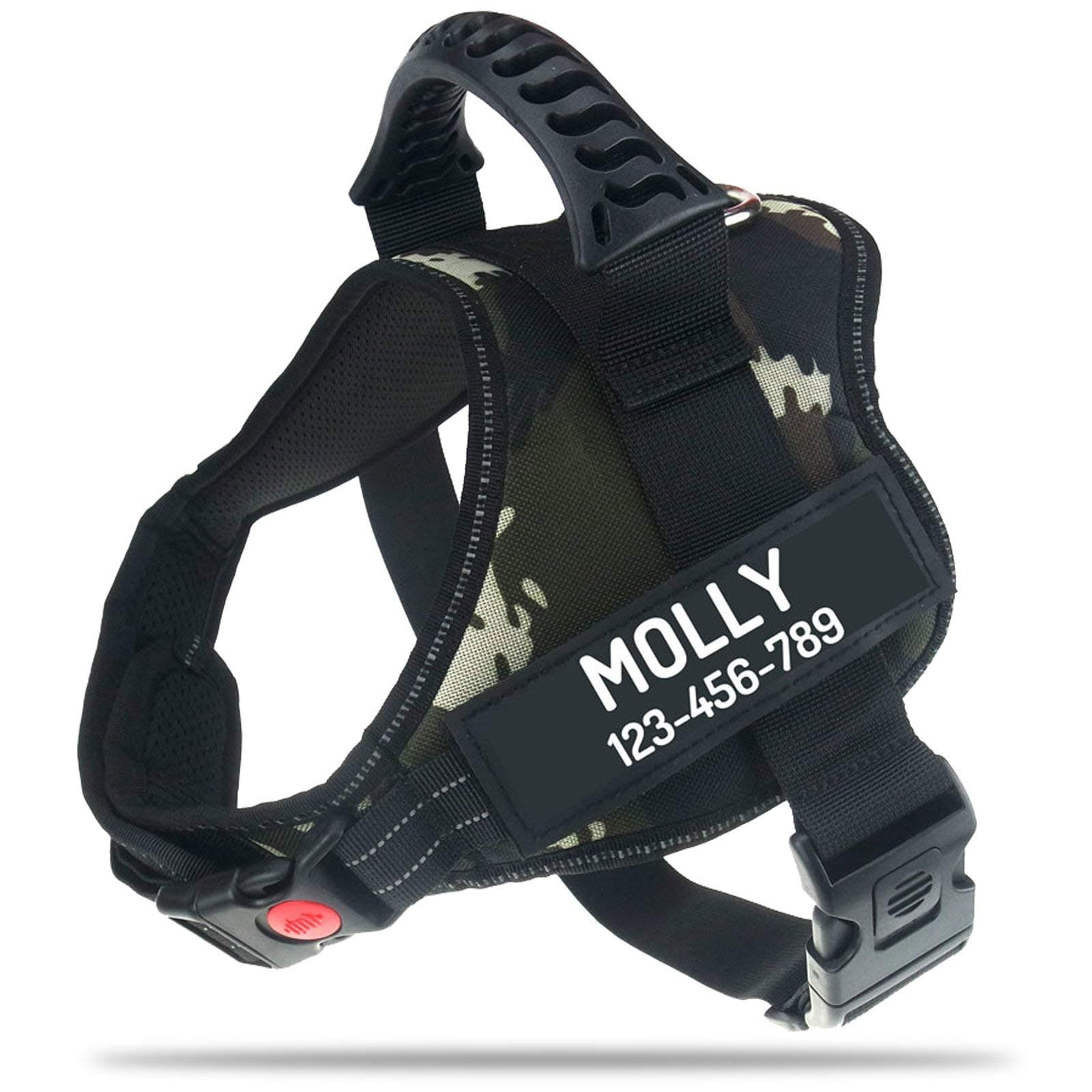PawPawify Personalised No Pull Dog Harness with Custom Name and Phone Number, Heavy Duty Pet Vest to Prevent Tugging, Pulling, or Choking, Training and Walking (Jungle Camo, S Chest 20-25in)
