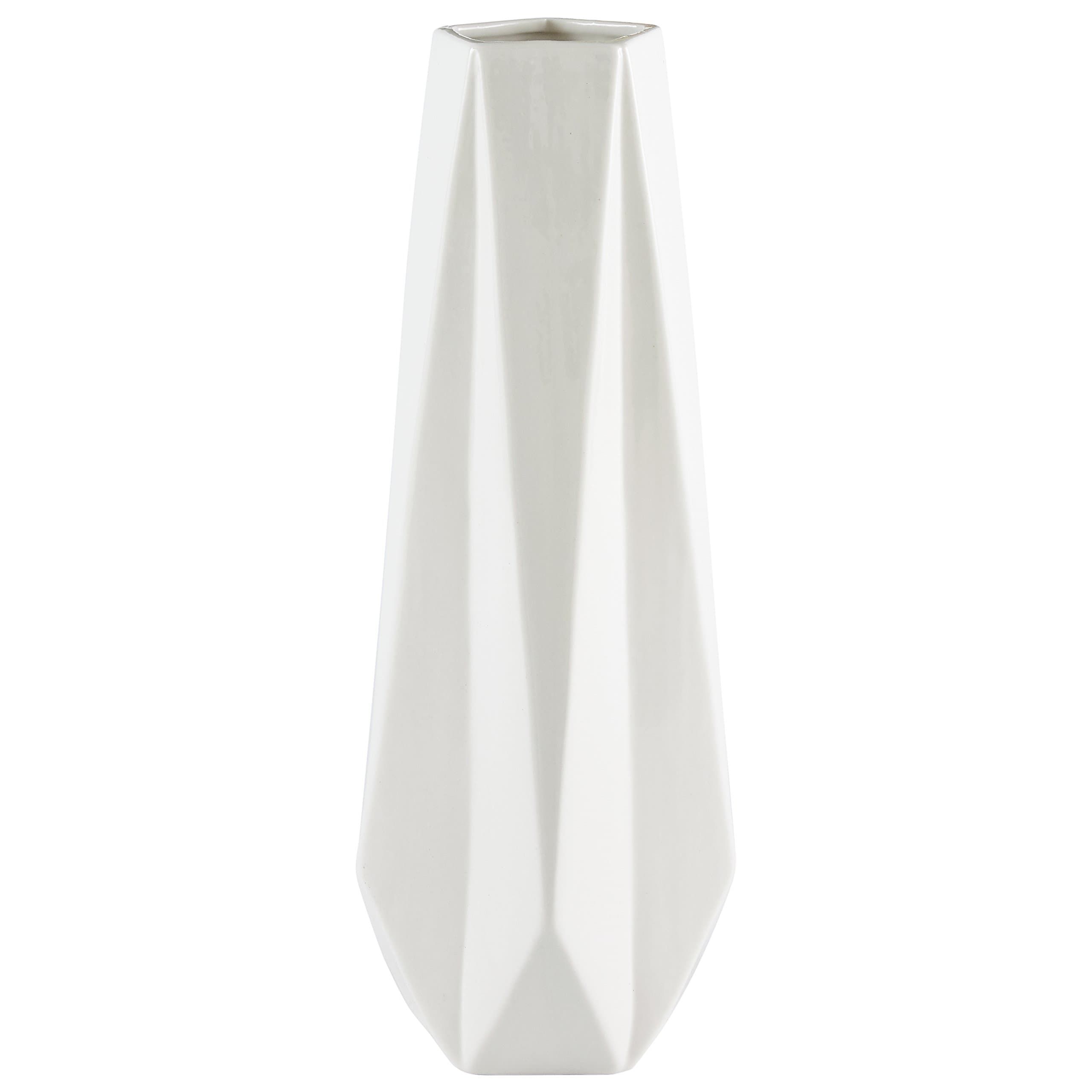 Amazon Brand - Rivet Modern Angled Stoneware Vase, White, 4.75"L x 14.4"W x 4.75"H