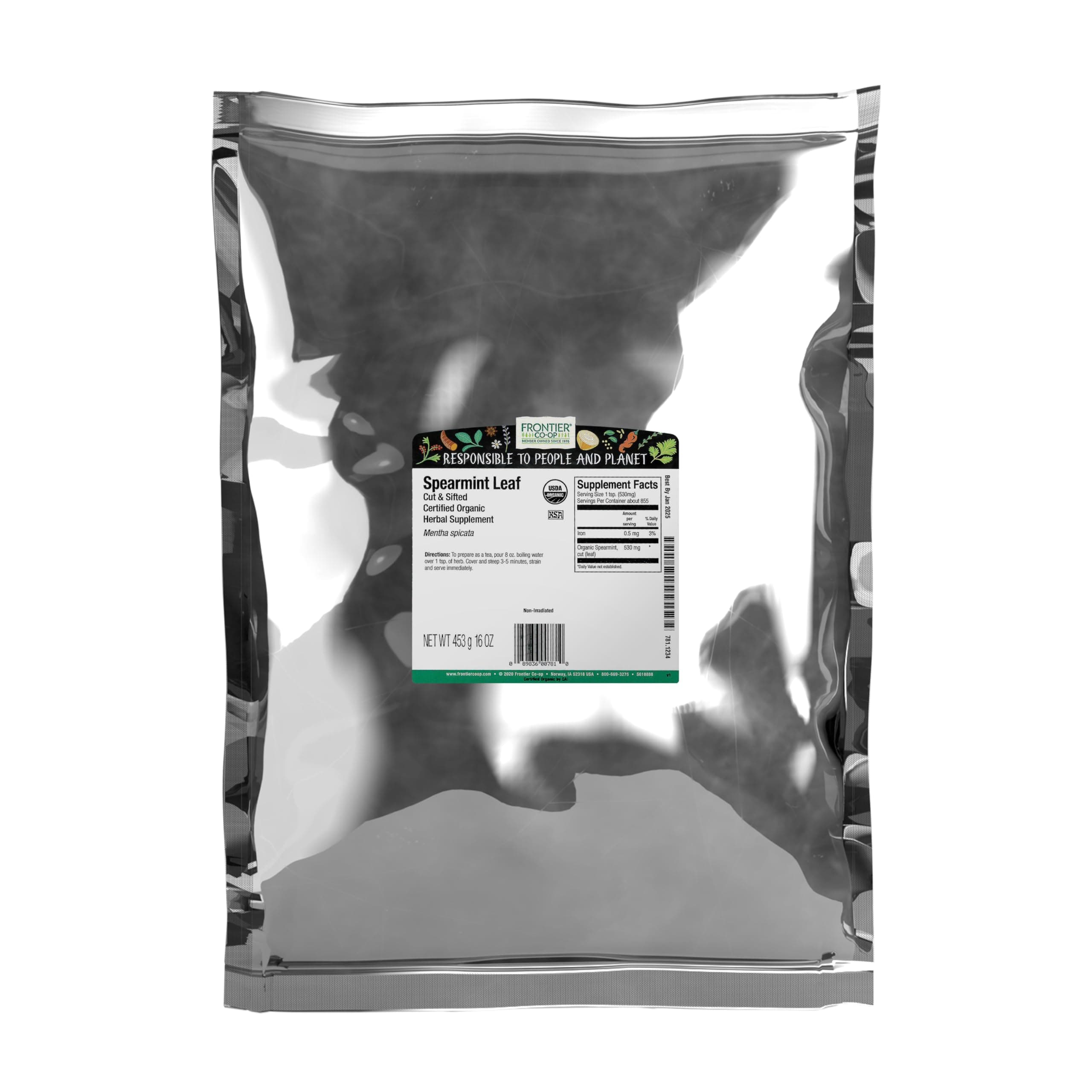 Frontier Co-op Organic Spearmint Leaf, 16 Oz, Bulk Bag - For Tea, DIY Body Care, Cooking, and Craft Cocktails