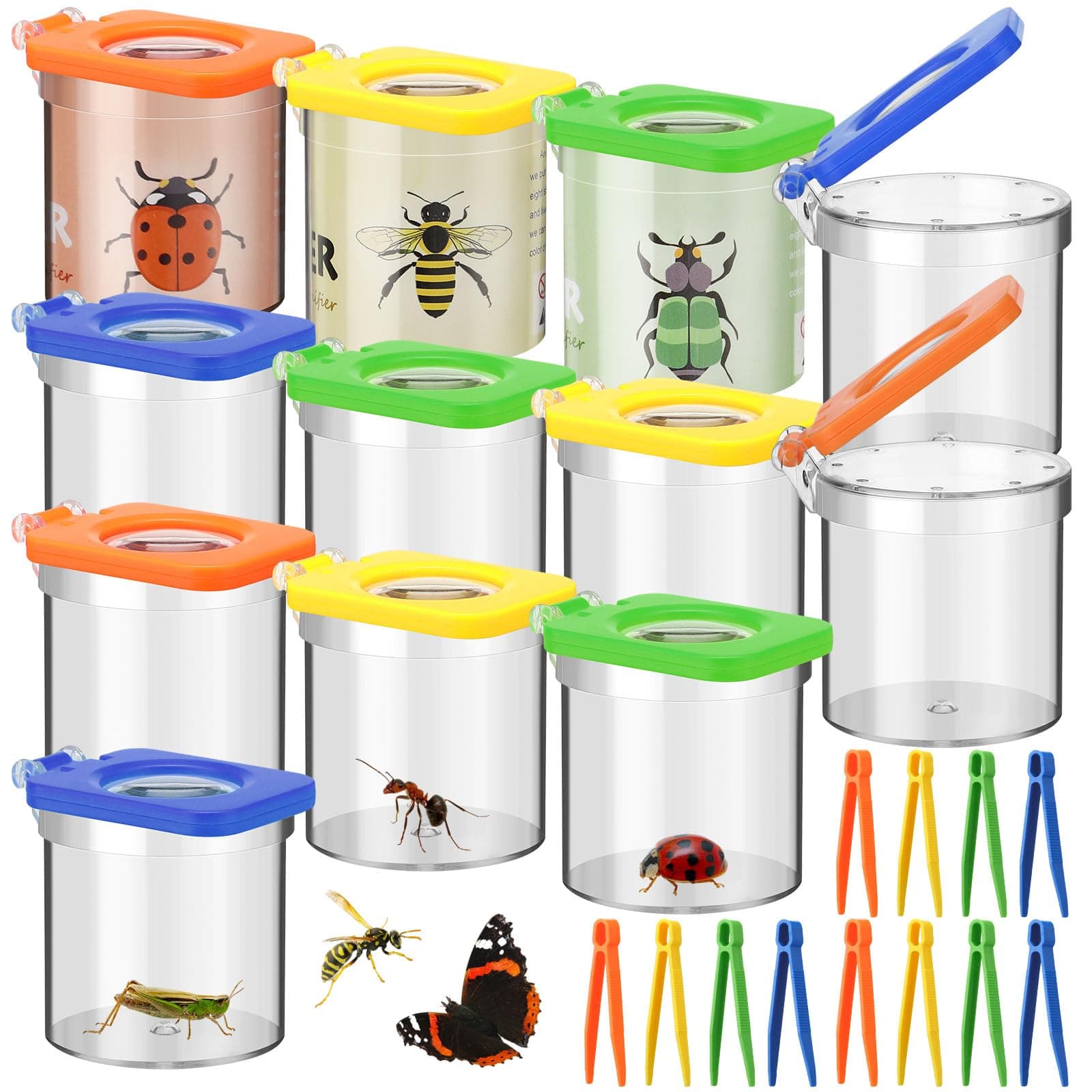 12 Pack Insert Bug Viewer for Kids with Tweezers Magnifying Insect Box Insect Observation Kit Bug Catcher Bug Container Insect Cage Bug Jar for Science Nature Exploration Collecting Kit