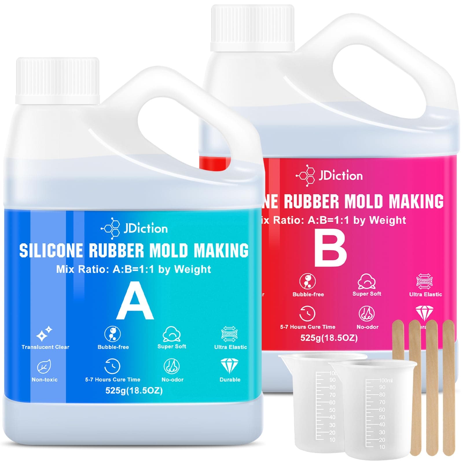 JDiction Silicone Mold Making Kit, 2.32lb(37oz) Super Elastic Liquid Silicone Rubber Fast Cure Soft Mold Making for Casting Resin, Candle, Soap Molds