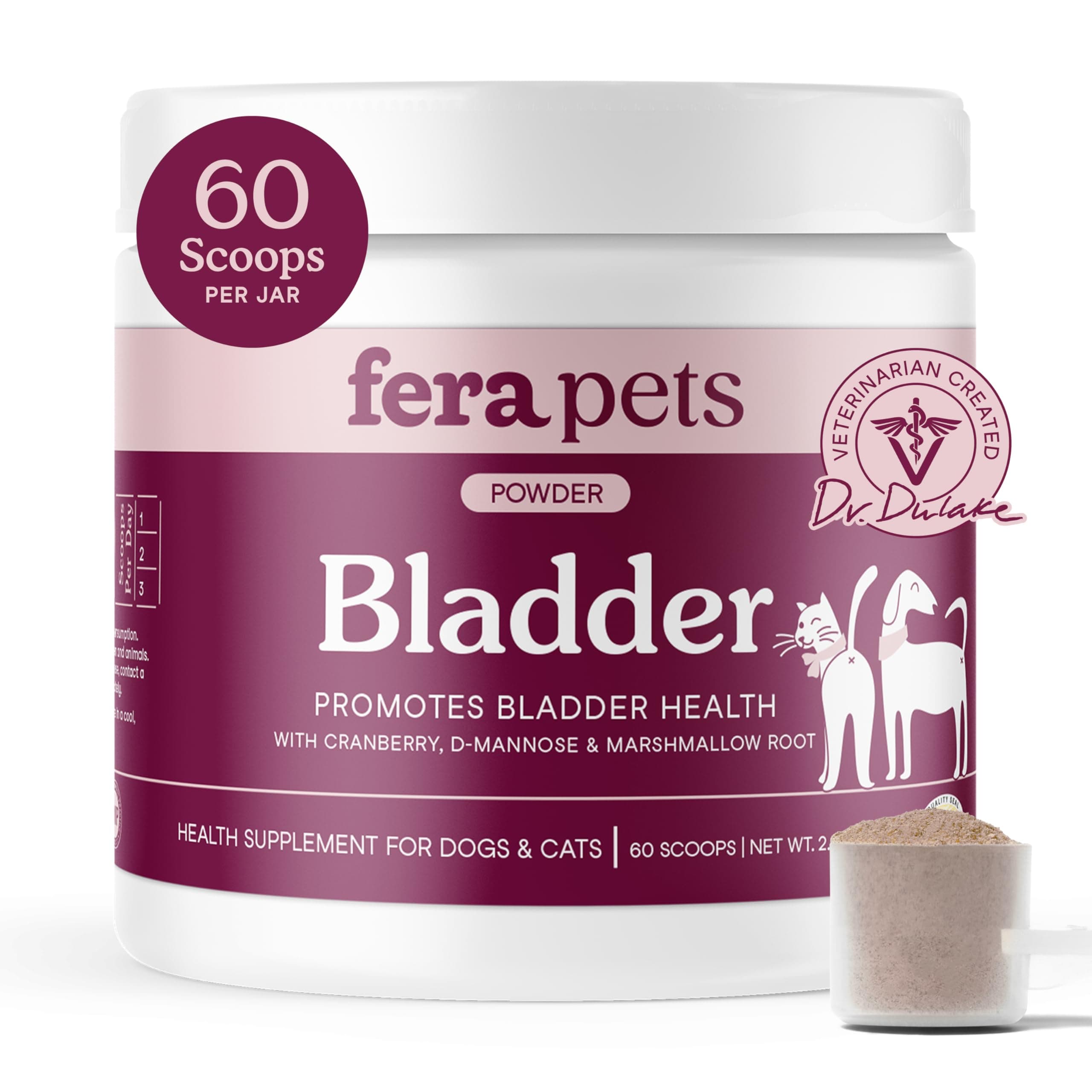 - Fera Pets Bladder Support - Cranberry for Dogs & Cats - D-Mannose & Marshmallow Root - Urinary Tract Support - Supports Normal Urine pH - Boosts Immunity - 60 Scoops