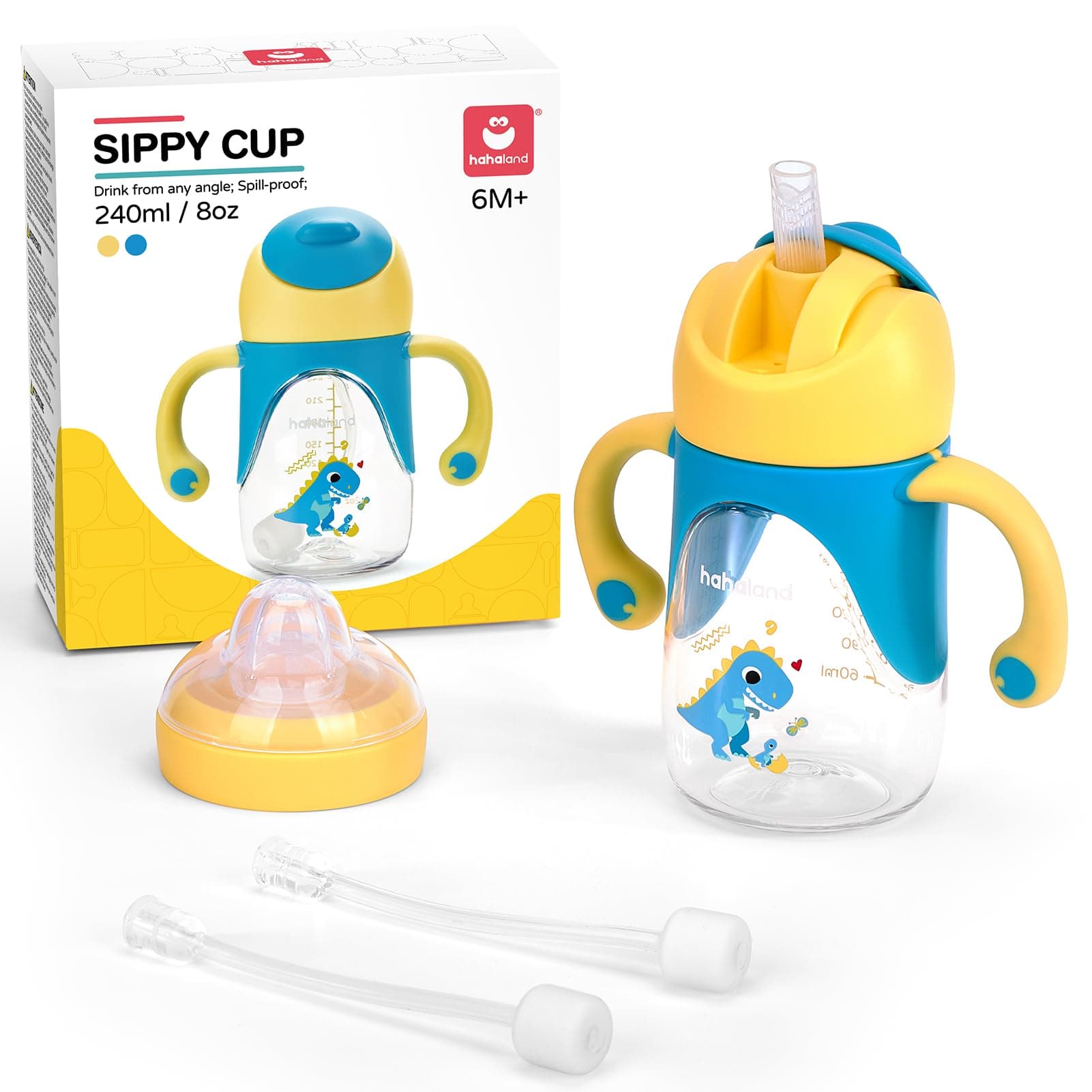 Sippy Cup for 6+ Month Old - 2 in 1 Spout & Straw Sippy Cups for Toddlers 1-3 No Spill Transition Weighted Straw Toddler Cups - 1 Cup with 2 Nipples