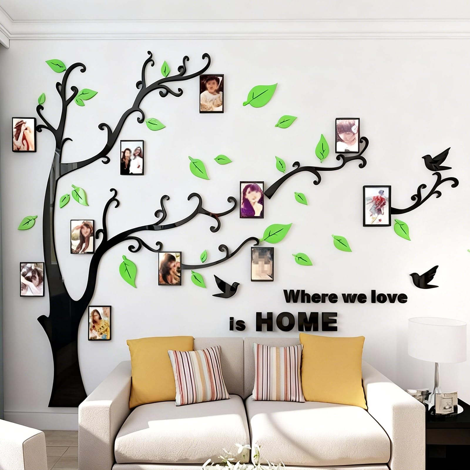 guangmu 3D Tree Wall Stickers - DIY Photo Frame Tree Wall Decal Family Photo Frame Sticker Murals Wall Decor Living Room Bedroom TV Background Home Decorations (XL:109 * 79in,Pale Green Right)