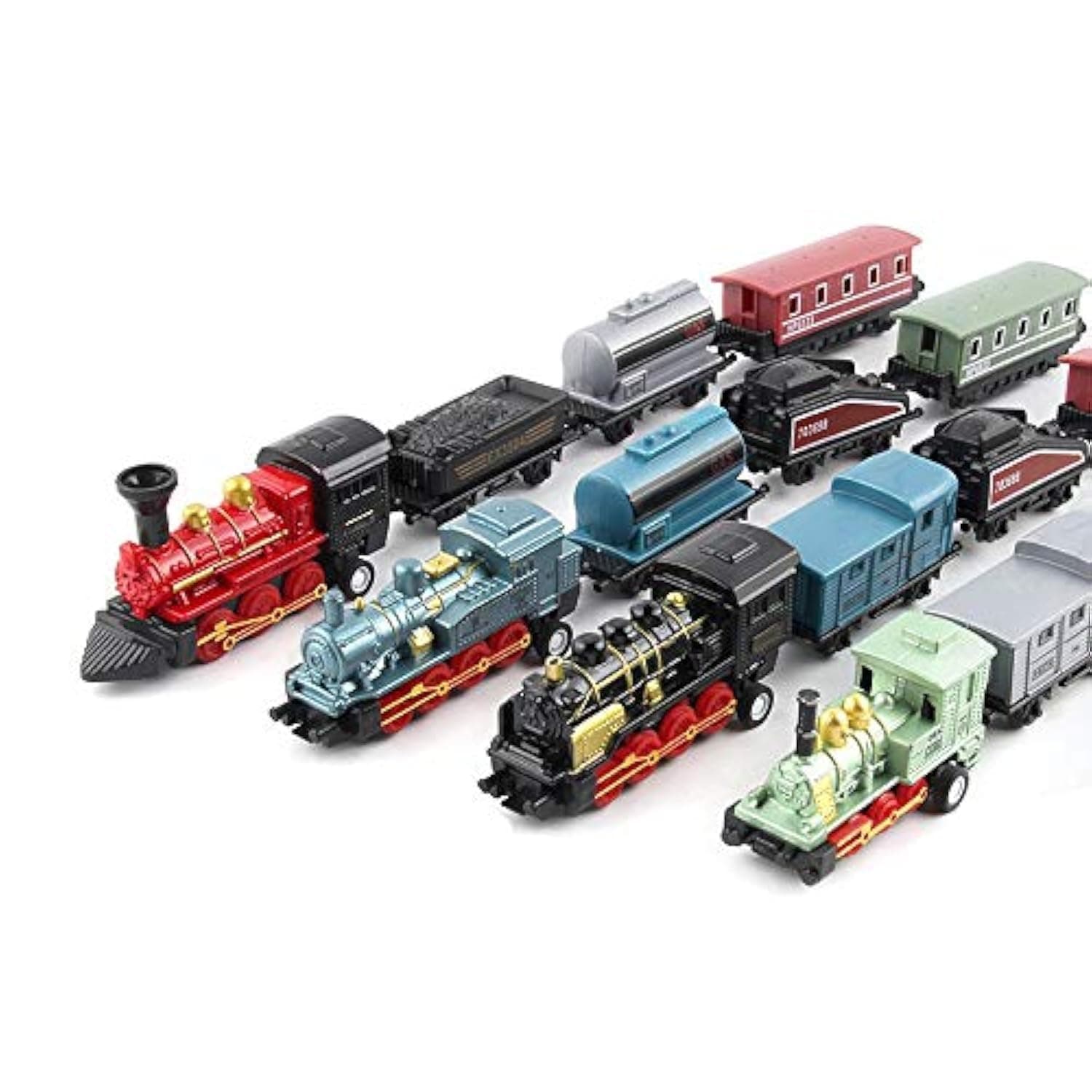 Exasinine 4 Sets Steam Train Model Train Set Pull-Back Trains Die-Cast Metal Locomotive for Display or Play Ideal Home Decor and Gift for Train Enthusiasts Collectors Boys and Girls