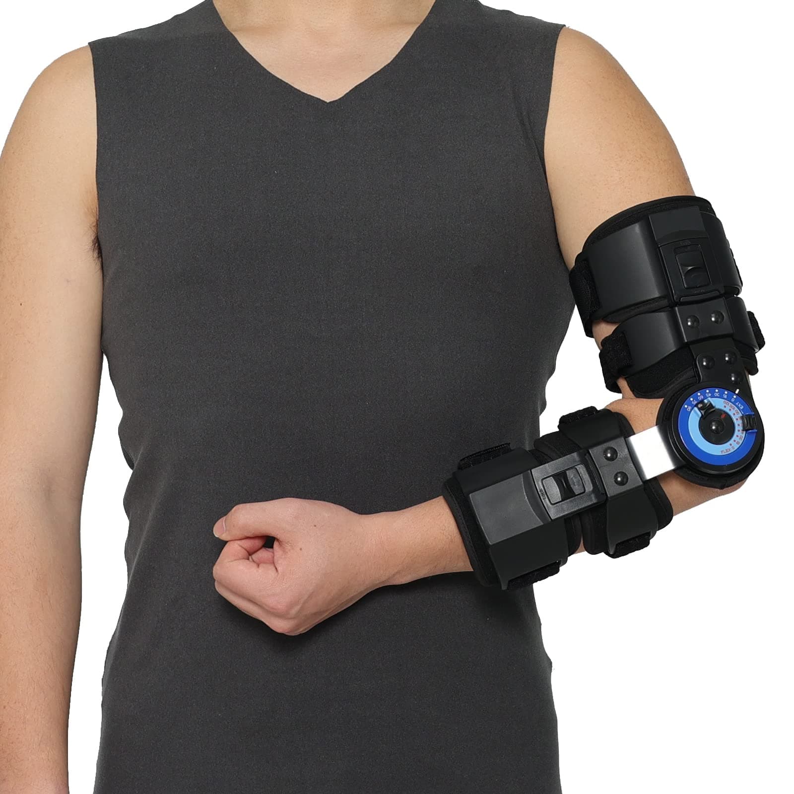 Hinged ROM Elbow Brace, Adjustable Post OP Elbow Brace Stabilizer Splint Arm Injury Recovery Support After Surgery (L)