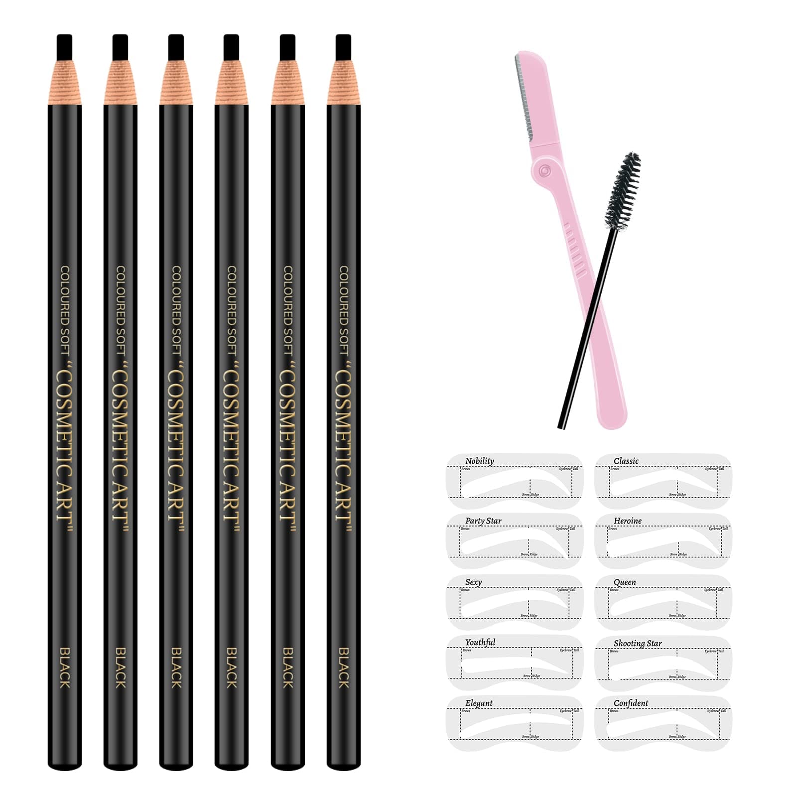 6 Pcs Pull Cord Peel-off Eyebrow Pencil Tattoo Makeup and Microblading Supplies Set for Marking, Filling and Outlining, Waterproof and Durable Permanent Eyebrow Liner-Black