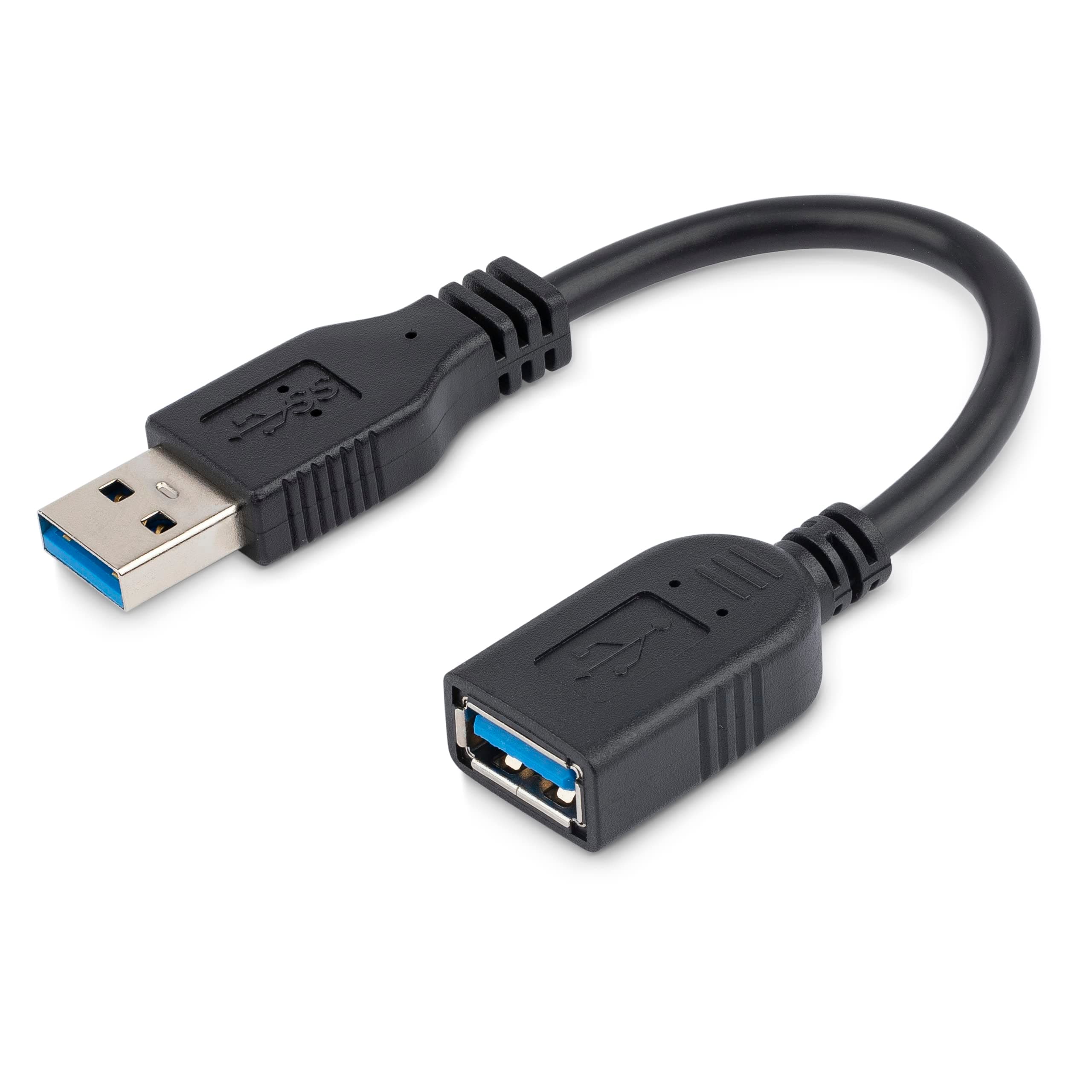 StarTech.com 6in Short USB 3.0 Extension Adapter Cable (USB-A Male to USB-A Female) - USB 3.1 Gen 1 (5Gbps) Port Saver Cable - Black (USB3EXT6INBK)