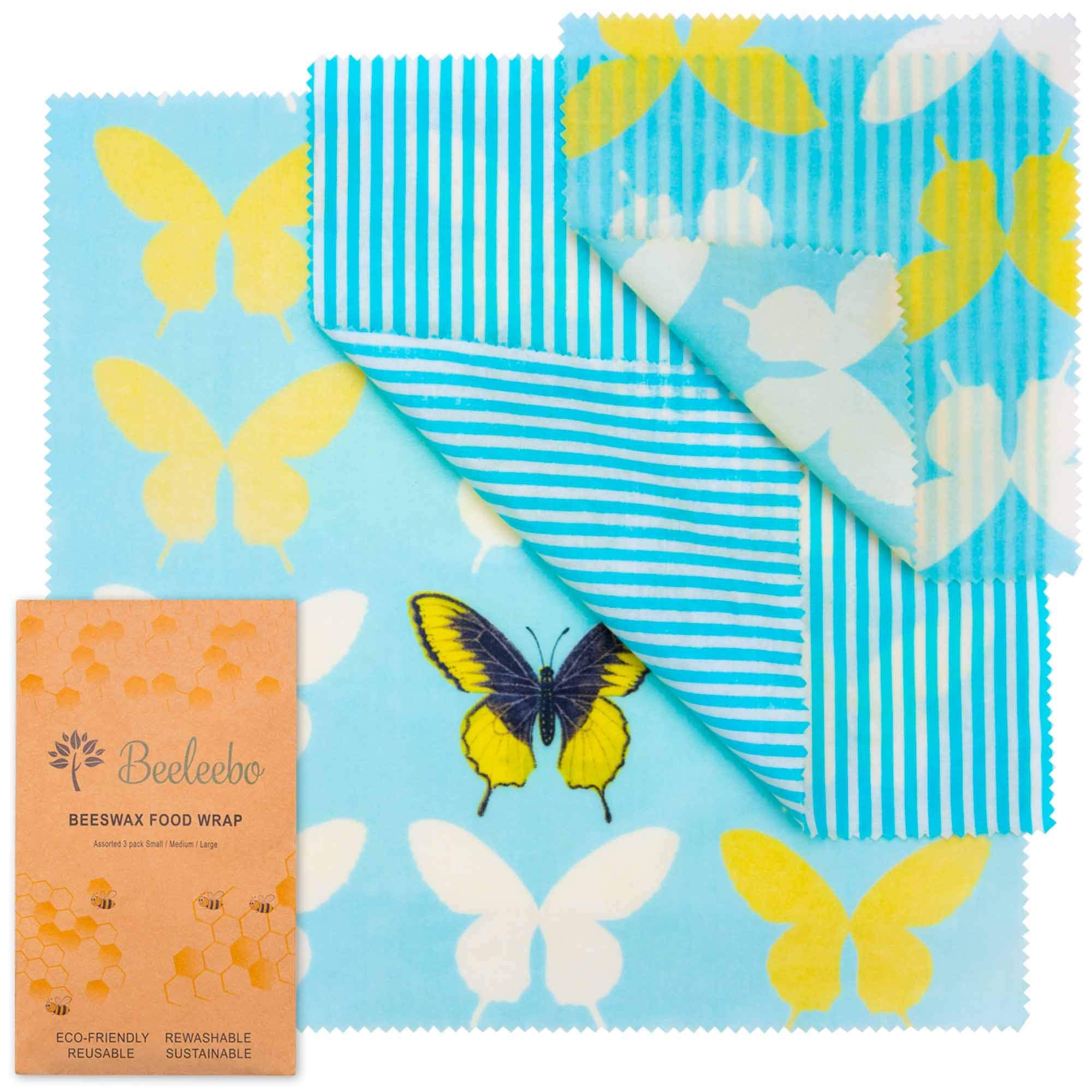 Beeswax Wraps Reusable Food Wrap assorted 3 pack Eco Friendly Organic Sustainable Zero Waste Plastic Free Alternative Storage 1 Small 1 Medium 1 Large