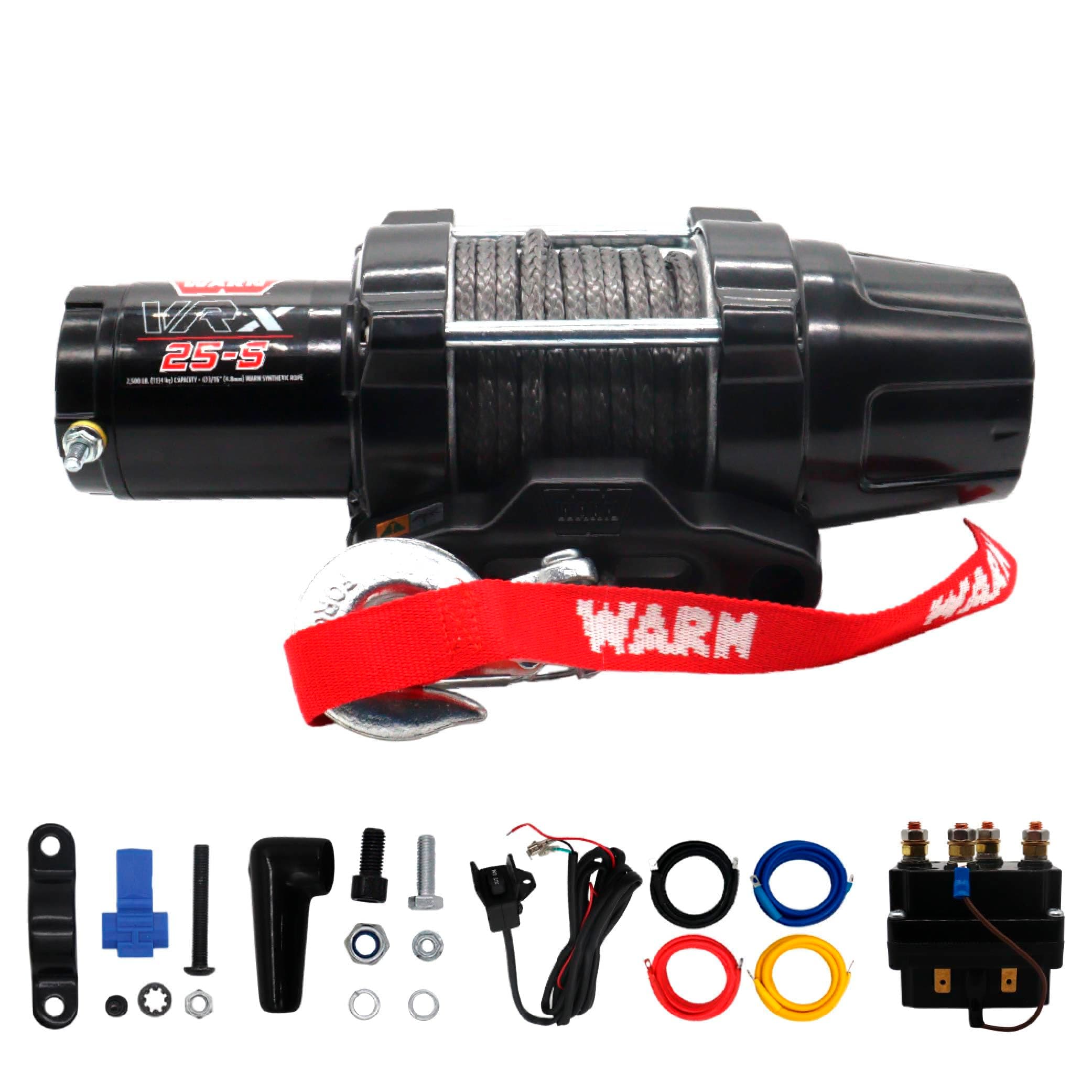 WARN 101020 VRX 25-S Powersports Winch with Handlebar Mounted Switch and Synthetic Rope: 3/16" Diameter x 50' Length, 1.25 Ton (2,500 lb) Capacity