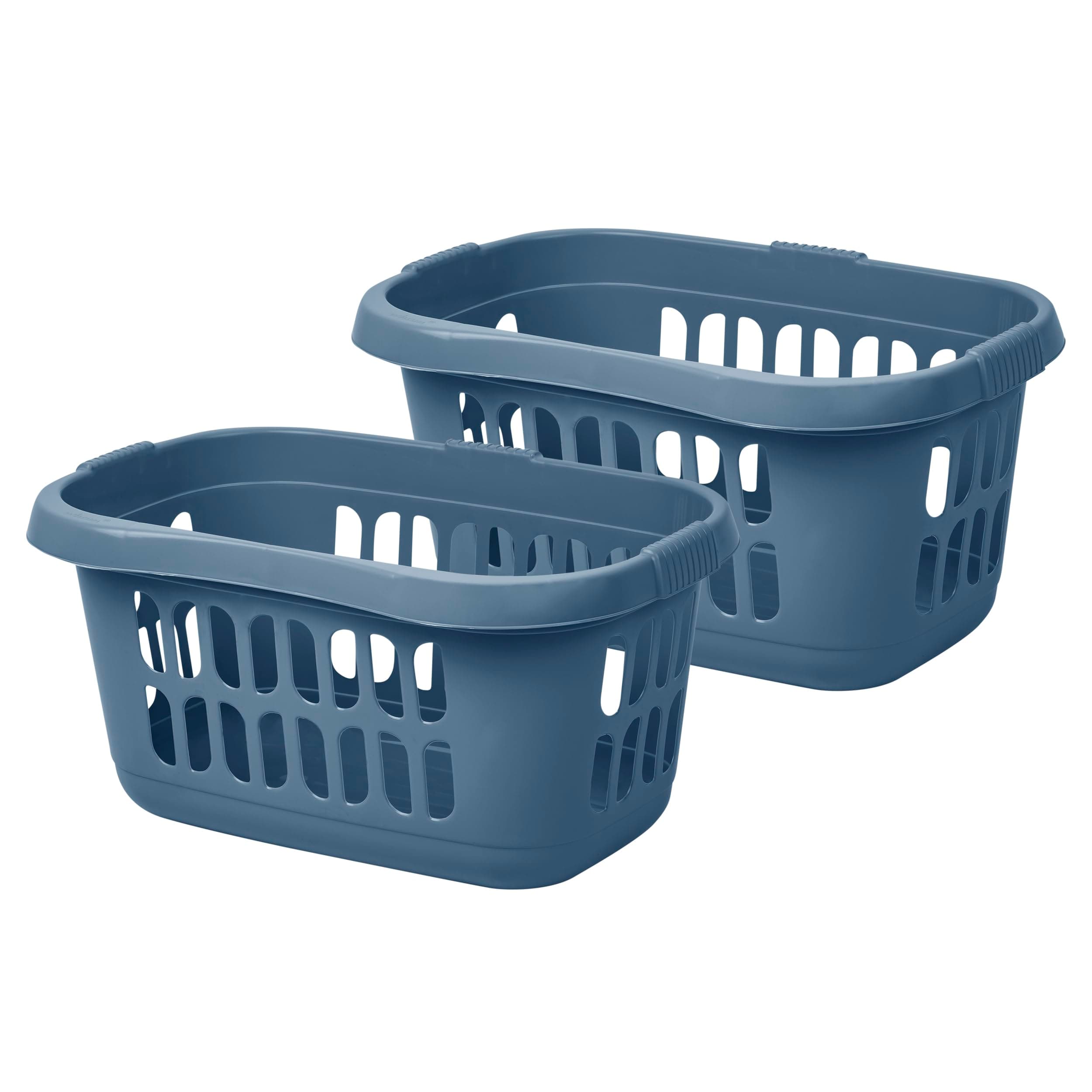 JMS we create smile (Set of 2) Plastic Rectangular Hipster Laundry Baskets for Washing Clothes Linen Storage Basket Organiser for Bathroom Laundry Room, Toddlers Nursery (Midnight Navy)