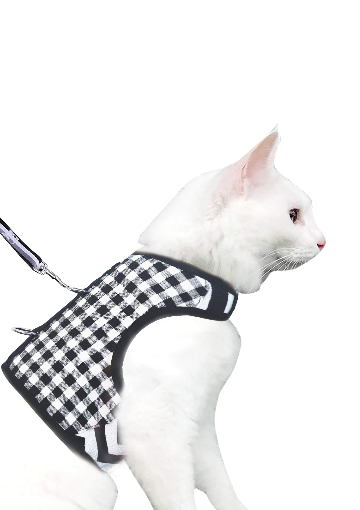 Cat Harness and Leash for Walking Escape Proof, Adjustable Cat Vest Harness, Padded Stylish Cat Walking Jackets, Black Plaid, Large