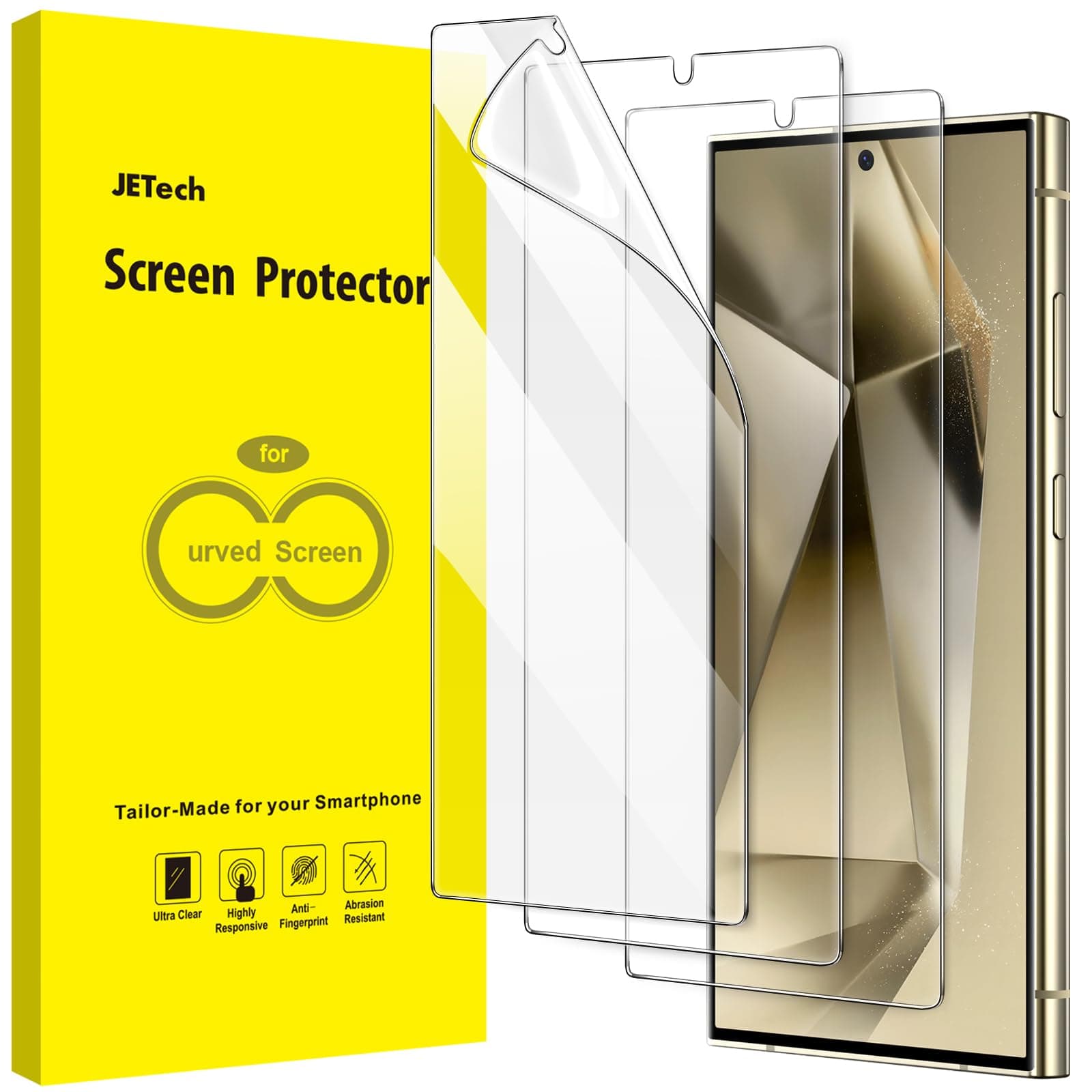 JETech Screen Protector for Samsung Galaxy S24 Ultra 5G 6.8-Inch, Flexible TPU Film, Fingerprint ID Compatible, Easy Installation, HD Clear, 3-Pack