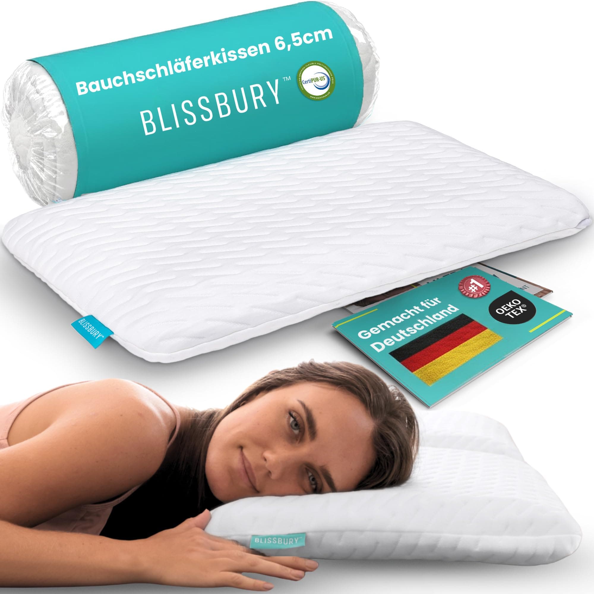 Thin 2.6" Stomach Sleeping Memory Foam Pillow. Slim, Flat, Cooling Sleep for Belly or Back with Soft Bamboo Washable Cover, Neck and Head Support for Men and Women Bedding Accessories