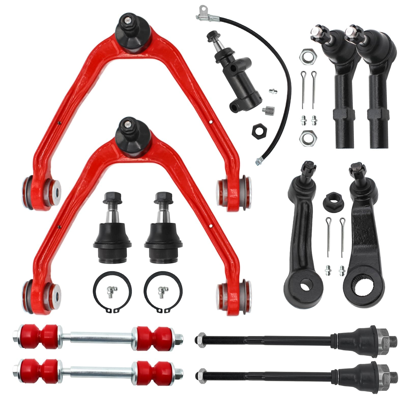AWD 4WD Front End 13pc Suspension Control Arm Kit for Chevy Silverado GMC Sierra 1500, Suburban 1500 Tahoe, Avalanche 1500, Pre-installed Ball Joint - Upgraded PU Bushings