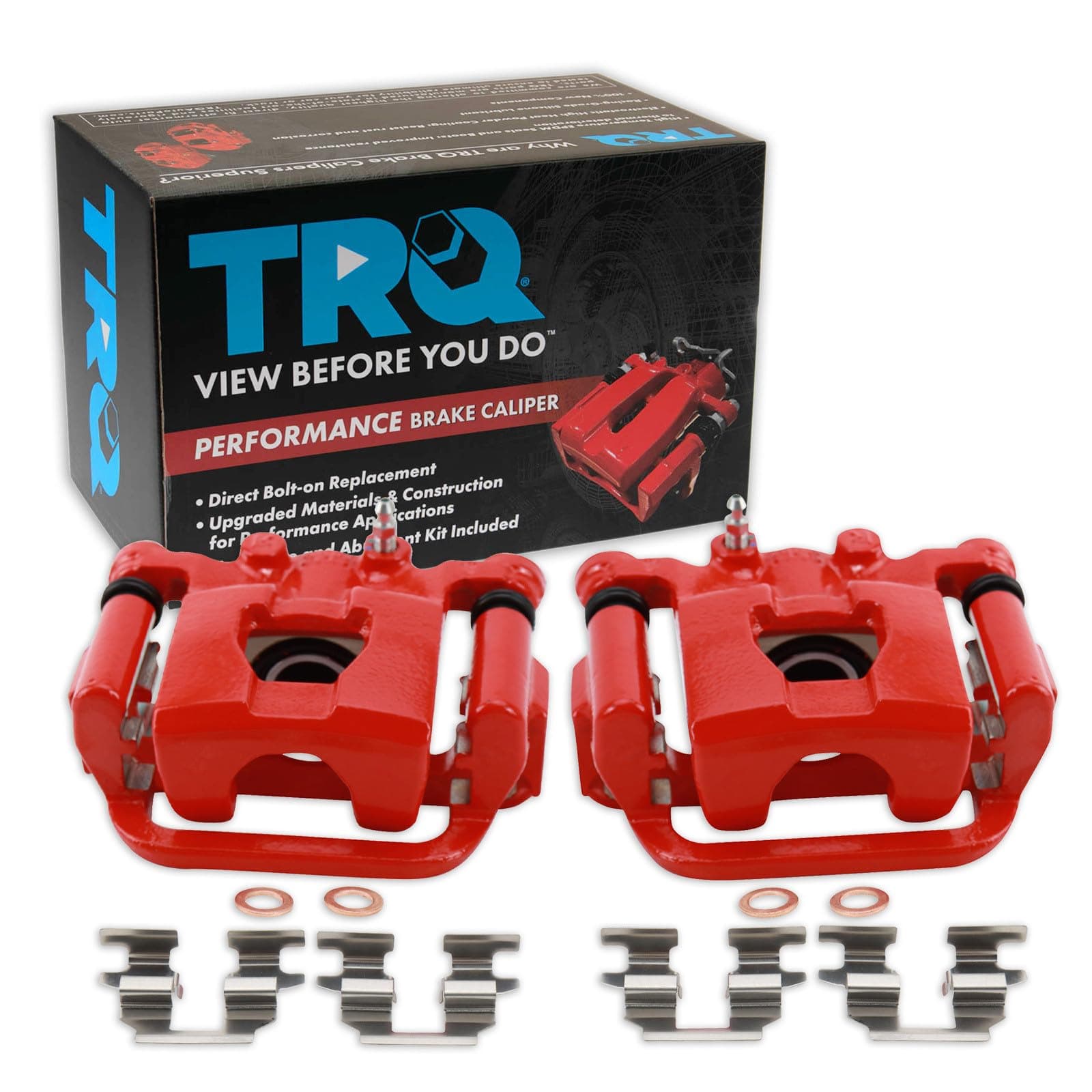 TRQ Rear Brake Caliper Set Painted Red Brackets Compatible with 2007-2012 Nissan Altima 2007-2008 Maxima