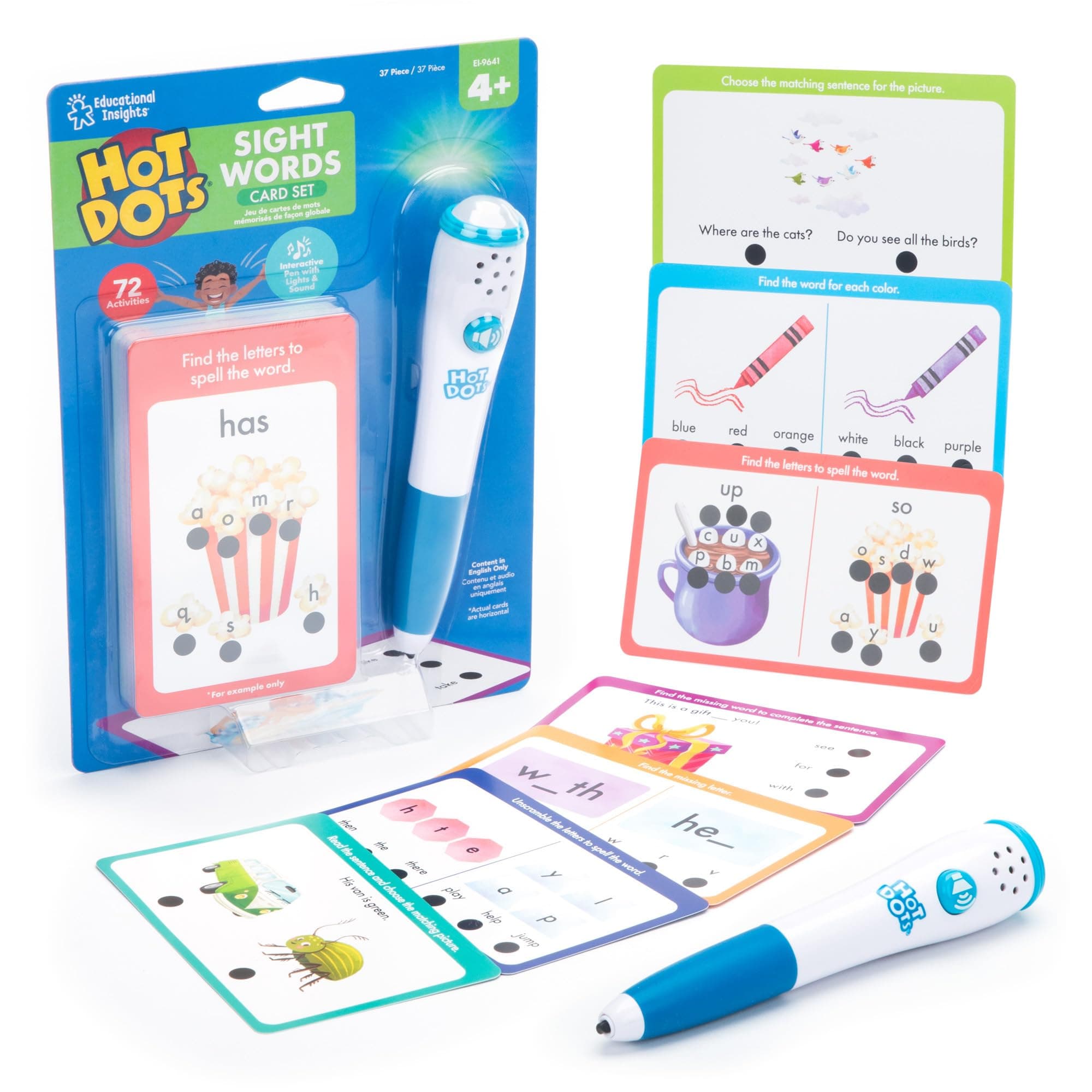 Educational Insights Hot Dots® Sight Words Card Set - Learn to Read Activities for Kids, Includes 26 Double-Sided Cards, Reading Games, Reading Tools, Gift for Ages 4+
