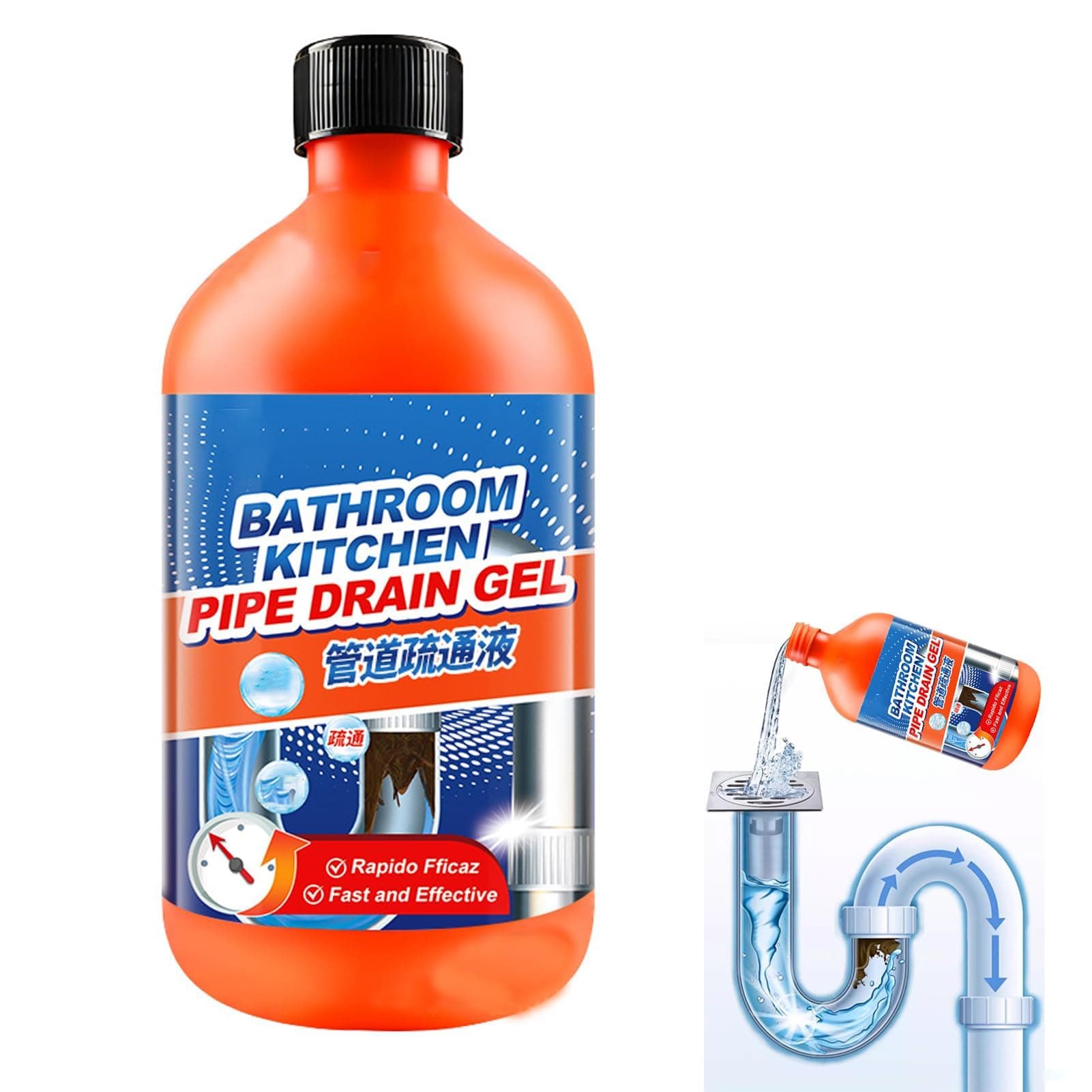 Pipeline Dredging Agent - Kitchen Unblocker, 500ml Pipe Cleaner, Powerful Pipe Cleaning Agent, Powerful Sink Drain Cleaner, Drain Clog Remover for Kitchen Toilet Pipeline Cleaning Tool (1pcs, 500ml)