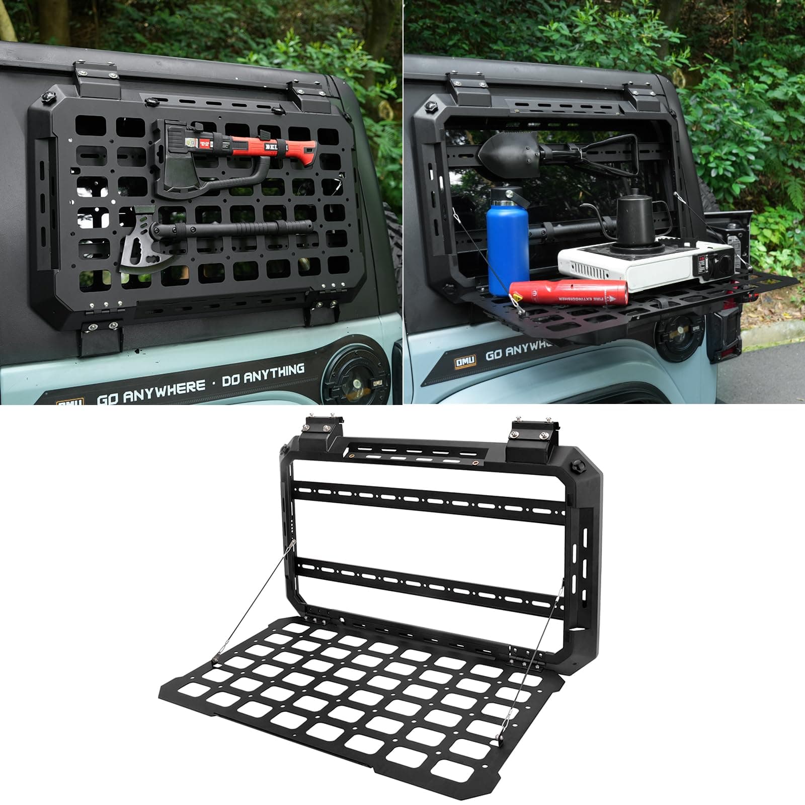 Rear Window Storage Table Molle Panel Flank Kit Rear Foldable Window Shelf for Jeep Wrangler 2018-2025 JL 4 Doors