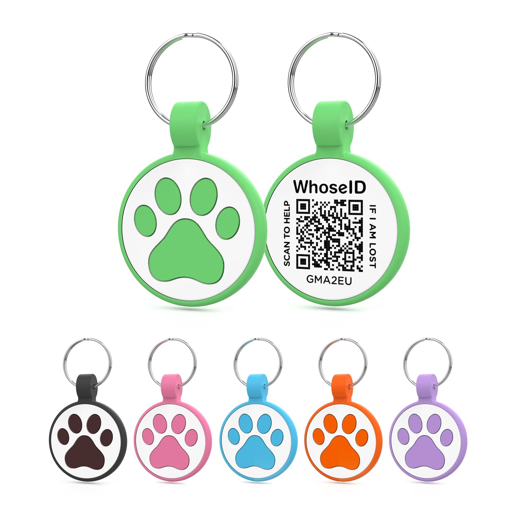 WhoseID QR Code Cat Tag, Modifiable Pet Online Profile Page, Multiple Emergency Contact, Silent Silicone, Lightweight, No Jinging, Collar Accessories, QR Cat ID Tag (Small Breeds - 1", Green)