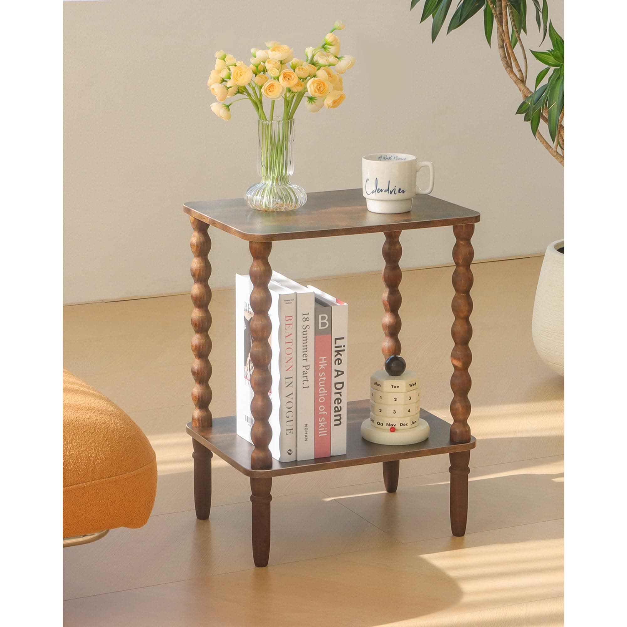 Fultyle Side Table, Small End Table with Storage Shelf, 2-Tier Small Coffee Tables Living Room for Bedroom, Narrow Spaces (Rustic Brown)