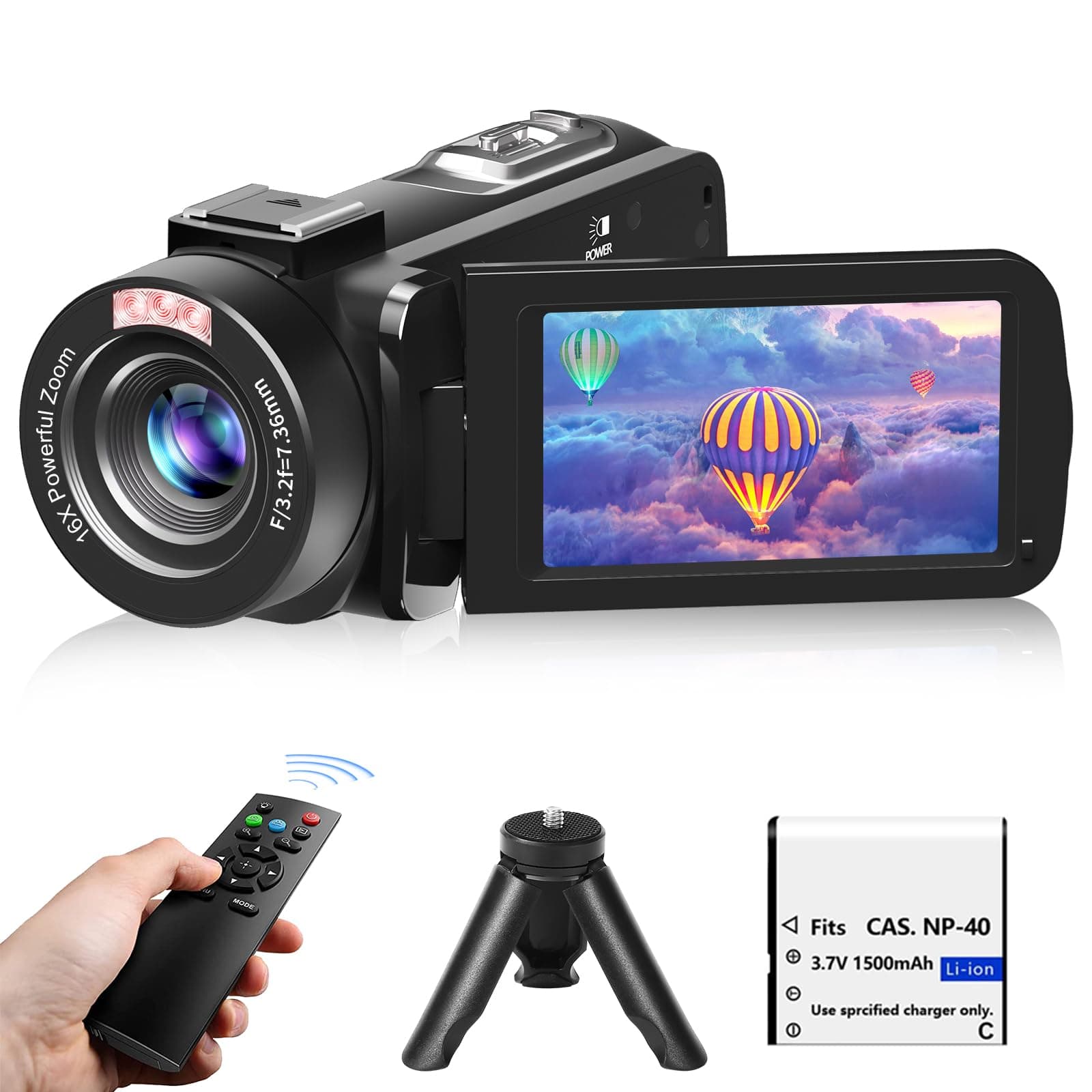 Video Camera, Full HD 1080P 30MP Camcorder, Vlogging Camera for YouTube with Infrared Night Vision, 18X Digital Zoom 3 Inch LCD Screen, Digital Camera, Video Recorder