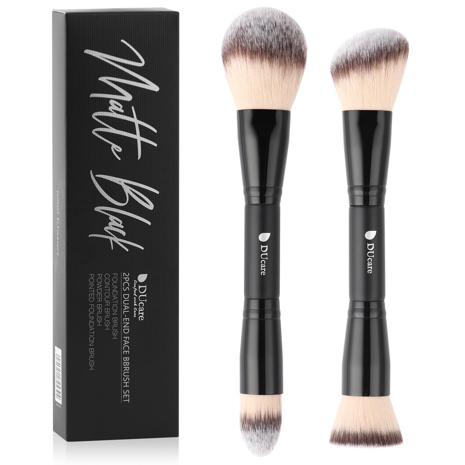 DUcare 4-in-1 Foundation Makeup Brush Set Double-ended Kabuki Contour Brush for Liquid Powder Concealer Cream Cosmetics Blending Blush Face Makeup Tools Kit