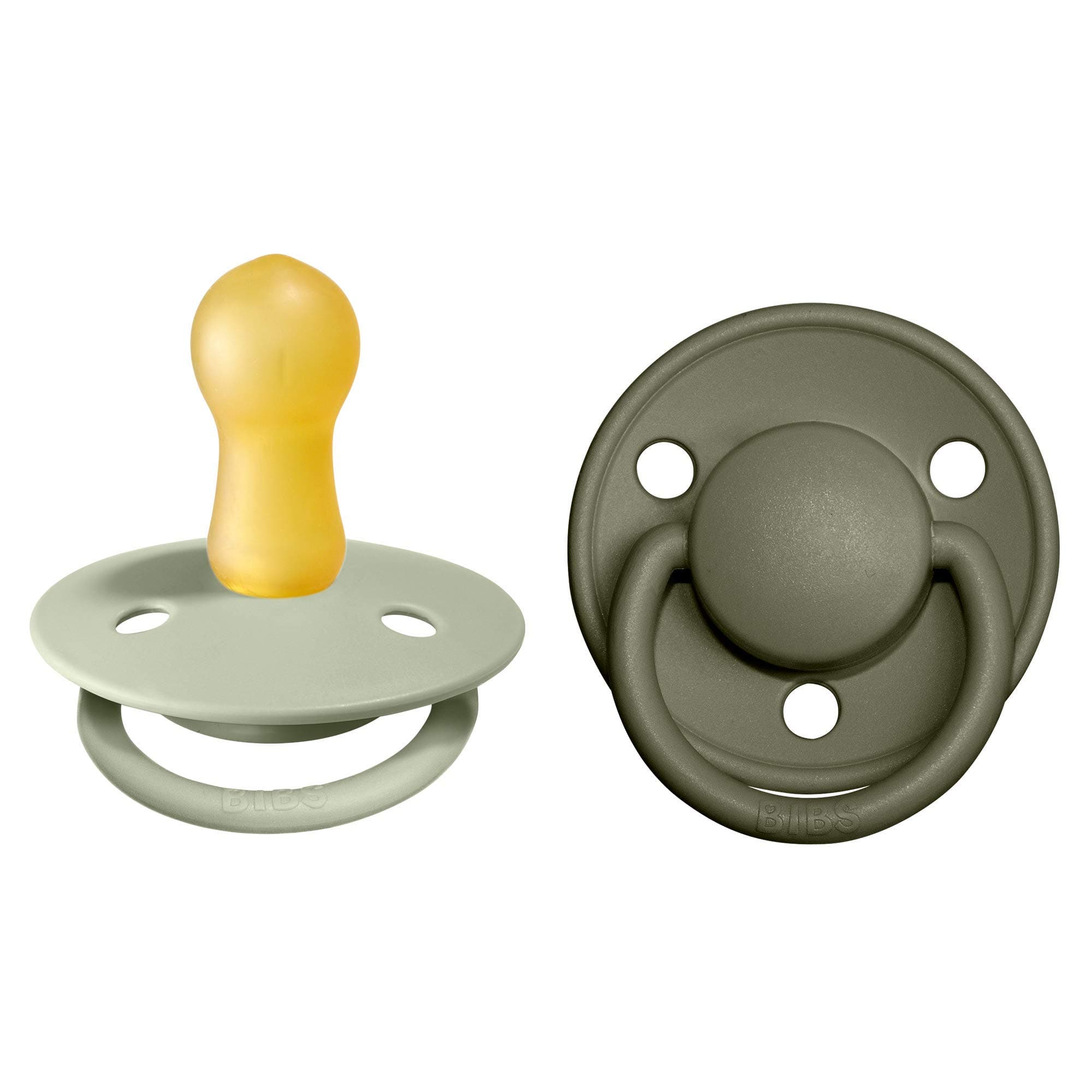 BibsDe Lux Soother 2-Pack, BPA Free Dummy Pacifier, Round . Natural Rubber Latex, Size 2 (6-18 Months), Sage/Hunter Green