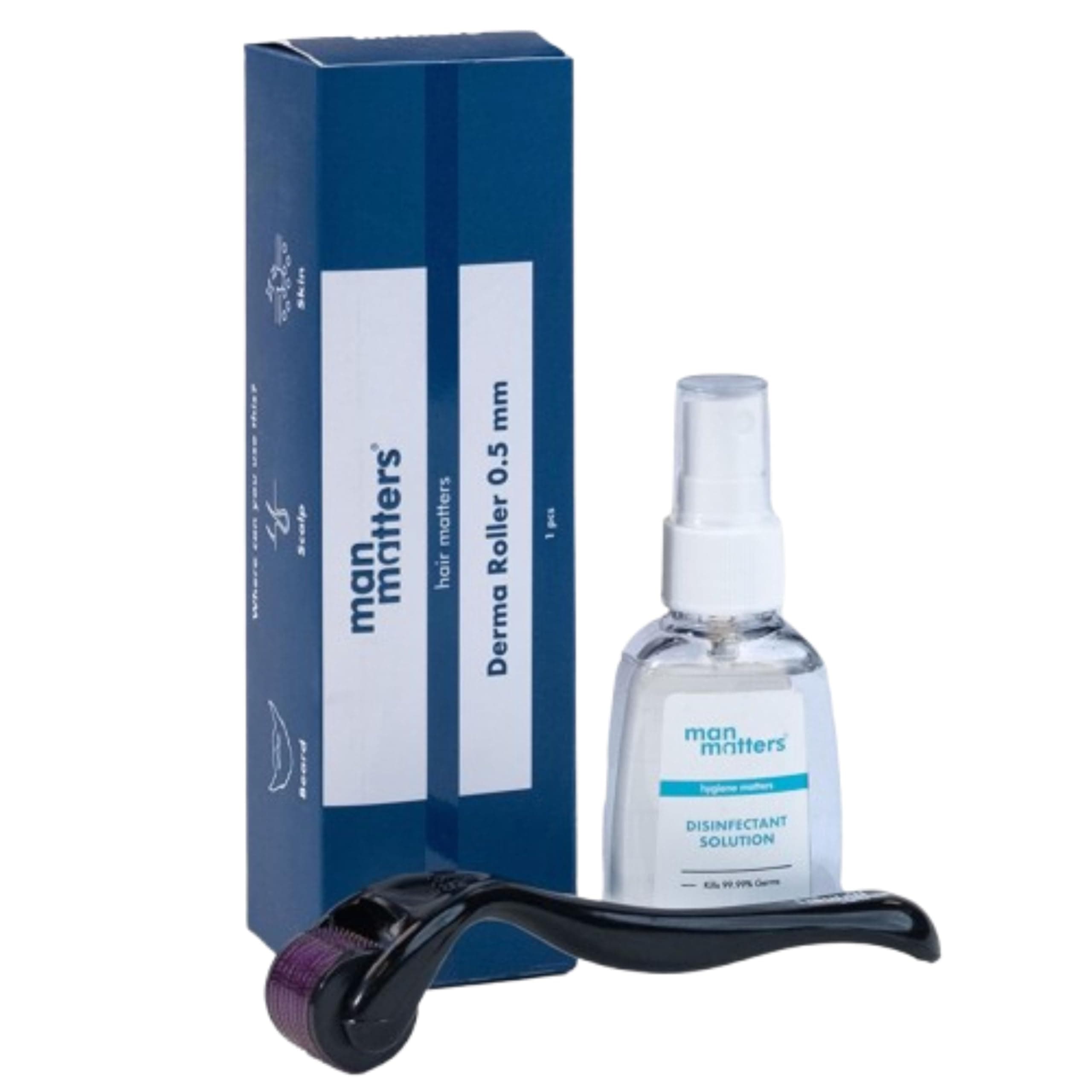 Derma Roller With Disinfectant 540 Micro 0.5mm Titanium Alloy Needles Reduces Hair Fall & Stimulates Hair Follicles Easy to use Safe and Effective 1 Count (Pack of 1) Black