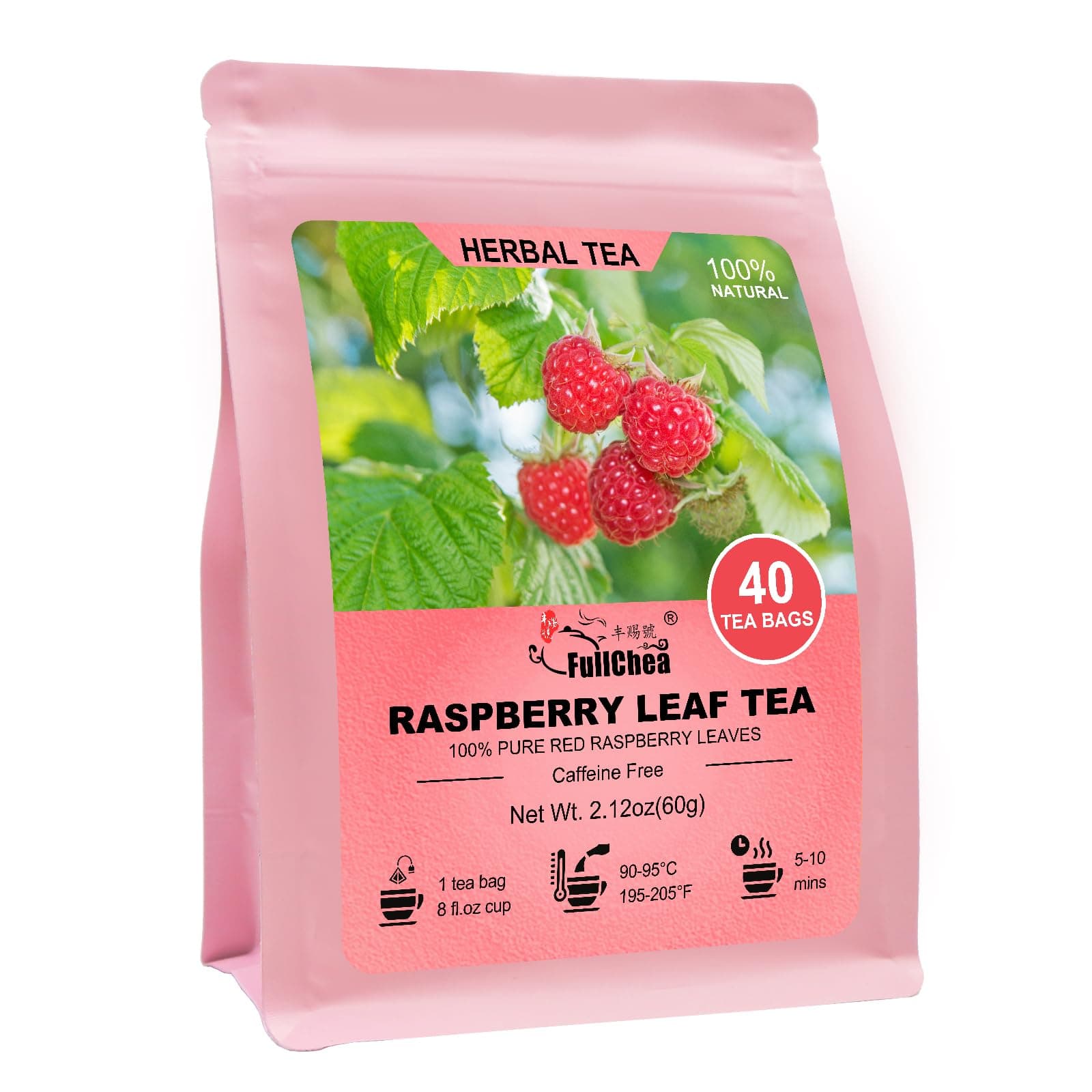 FullChea - Raspberry Leaf Tea Bag, 40 Teabags - Natural Pregnancy Tea - Pure Red Raspberry Leaf Herbal Tea - Non-GMO - Caffeine-free - Help Childbirth & Support Menstrual