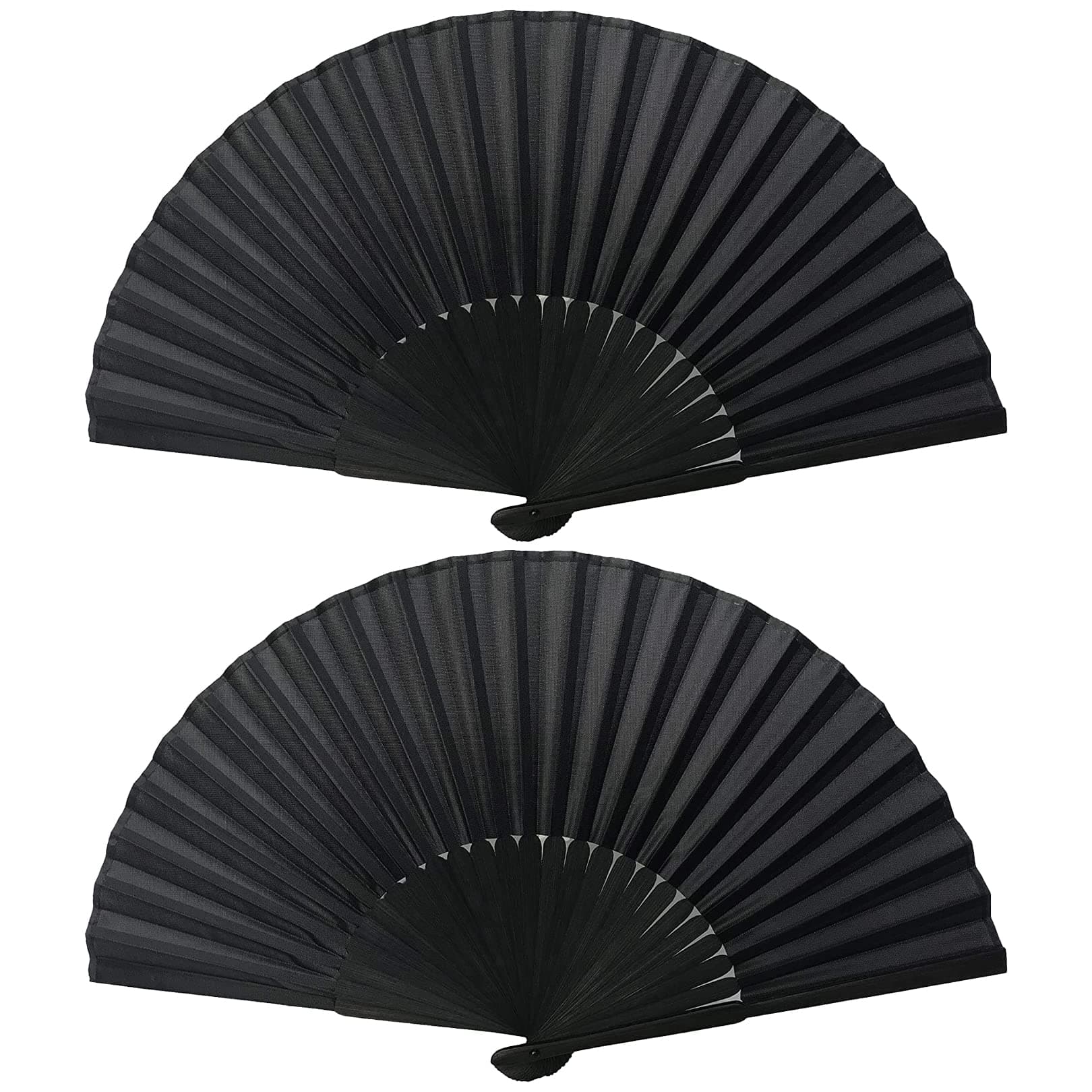 Folding Hand Fans, 2 Pcs Handheld Folding Fan, Black Folding Hand Fan for Women Men, Chinese Silk Fabric Handheld Fan for Wedding Party Decoration Birthday Gifts