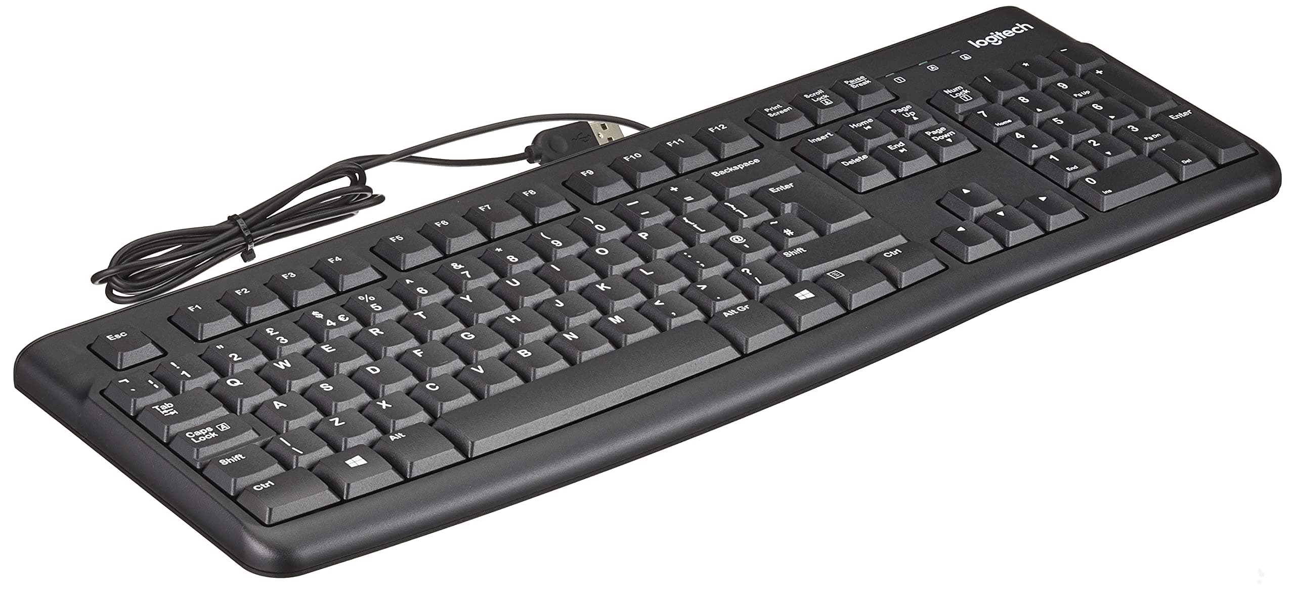 Logitech K120 Wired Business Keyboard for Windows or Linux, USB Plug and Play, Full-Size, Spill Resistant, Curved Space Bar, PC/Laptop, QWERTY UK Layout, Black