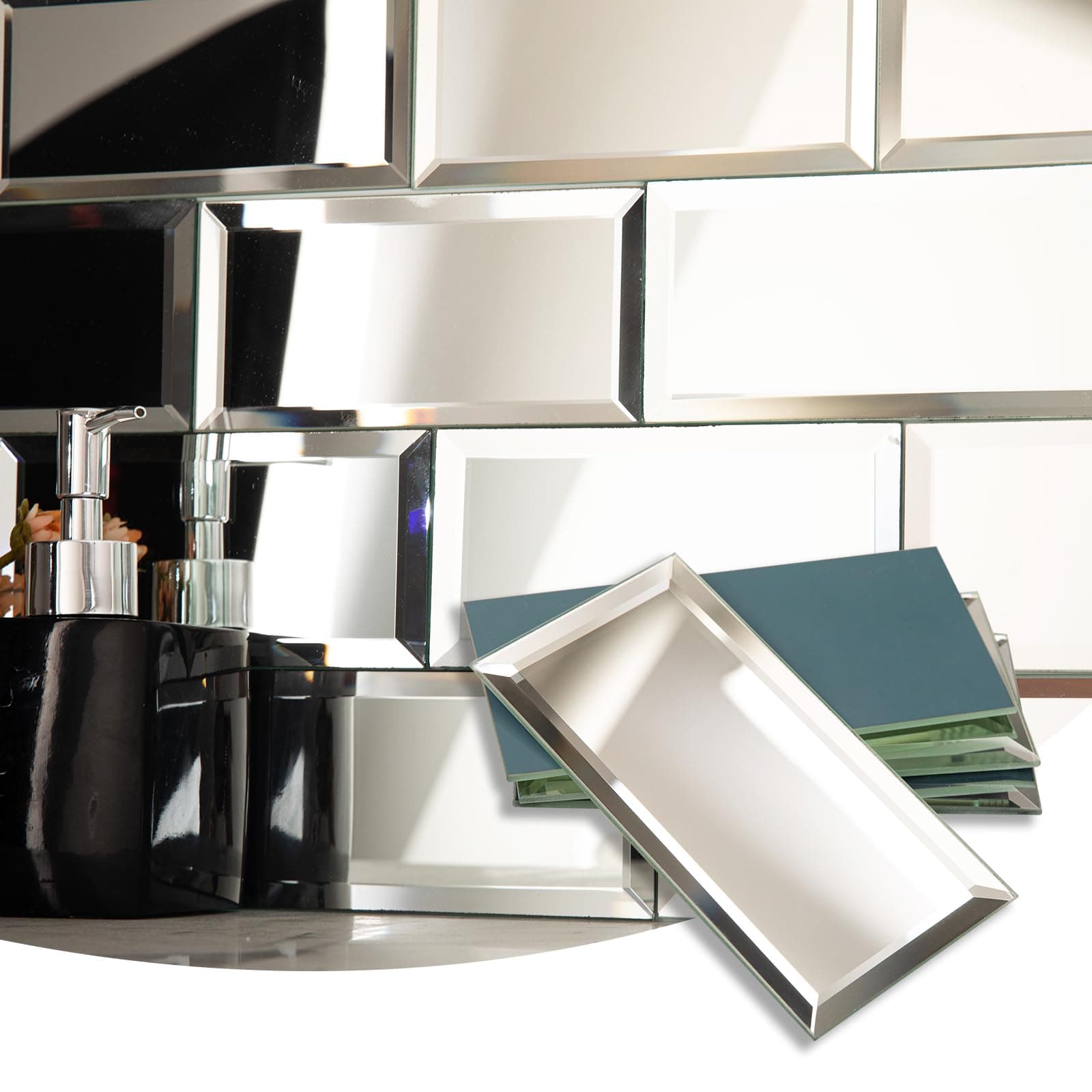 Lovdeco Mirror Subway Tile, Beveled Mirror Backsplash 3x6 Inch for Kitchen Bathroom Wall (40 Pcs, 5 SQ.FT.)