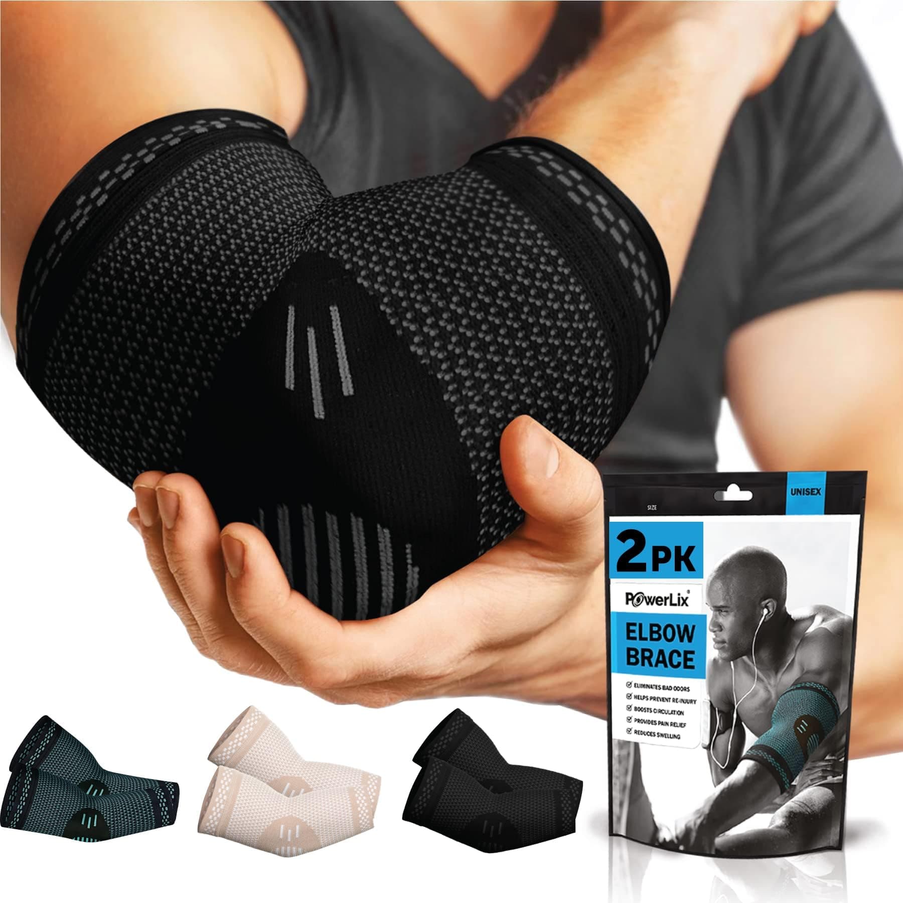 POWERLIX Elbow Brace Compression Support (Pair)