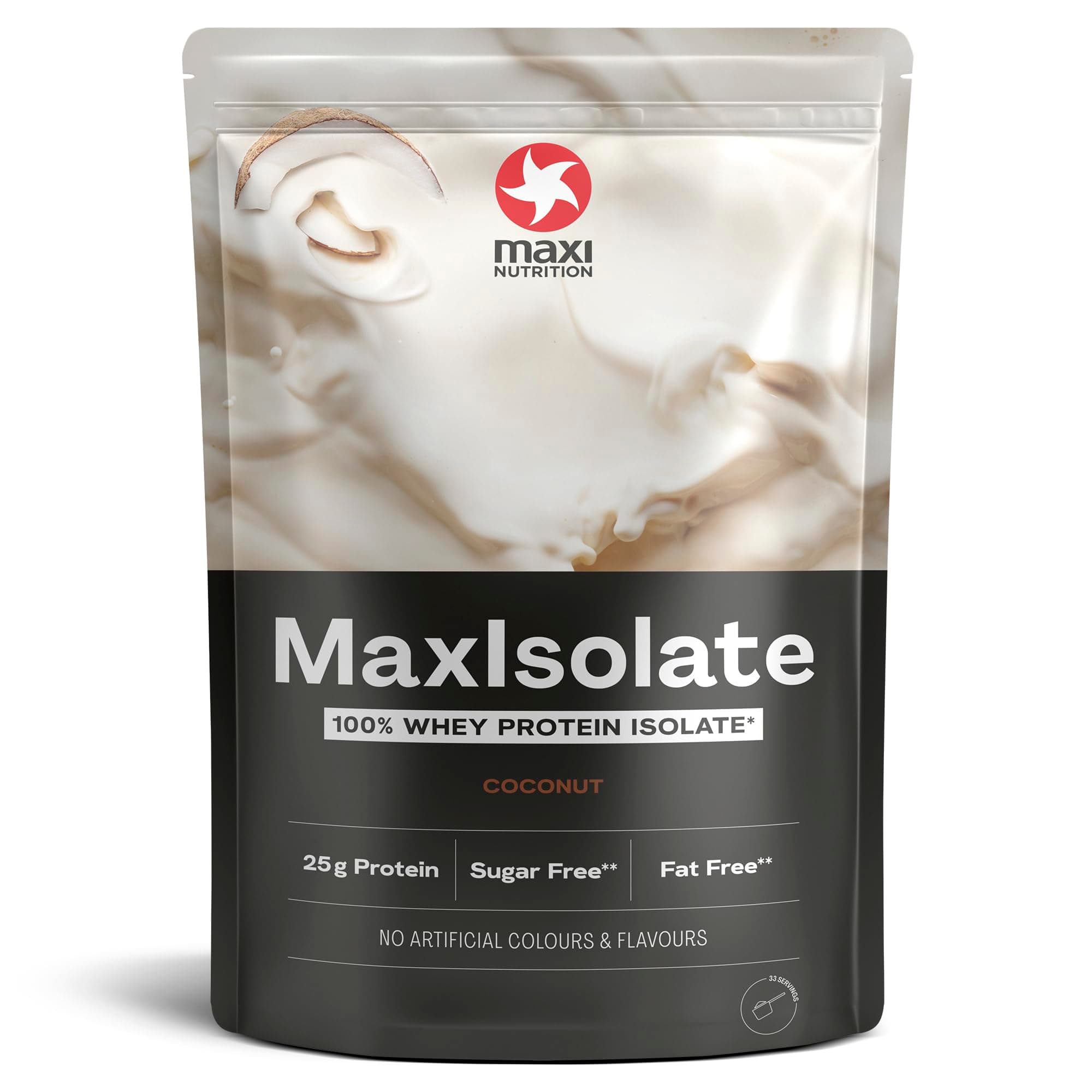 Maxi Nutrition 100% Whey Protein MaxIsolate | Low Sugar & Fat | No Artificial Flavors | Vegetarian Diet | Gluten Free | For a Delicious Protein Shake With Natural Coconut Flavor | 1 Kg