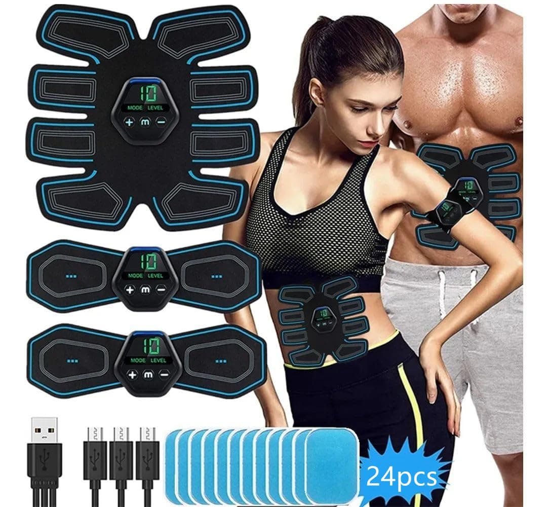 Abs Stimulator EMS Muscle Stimulator,Safty Effective Quick EMS Muscle Trainer, Full-body Workout ABS Trainer, 10 Modes & 20Intensities, 24pcs Replacement Hydrogels